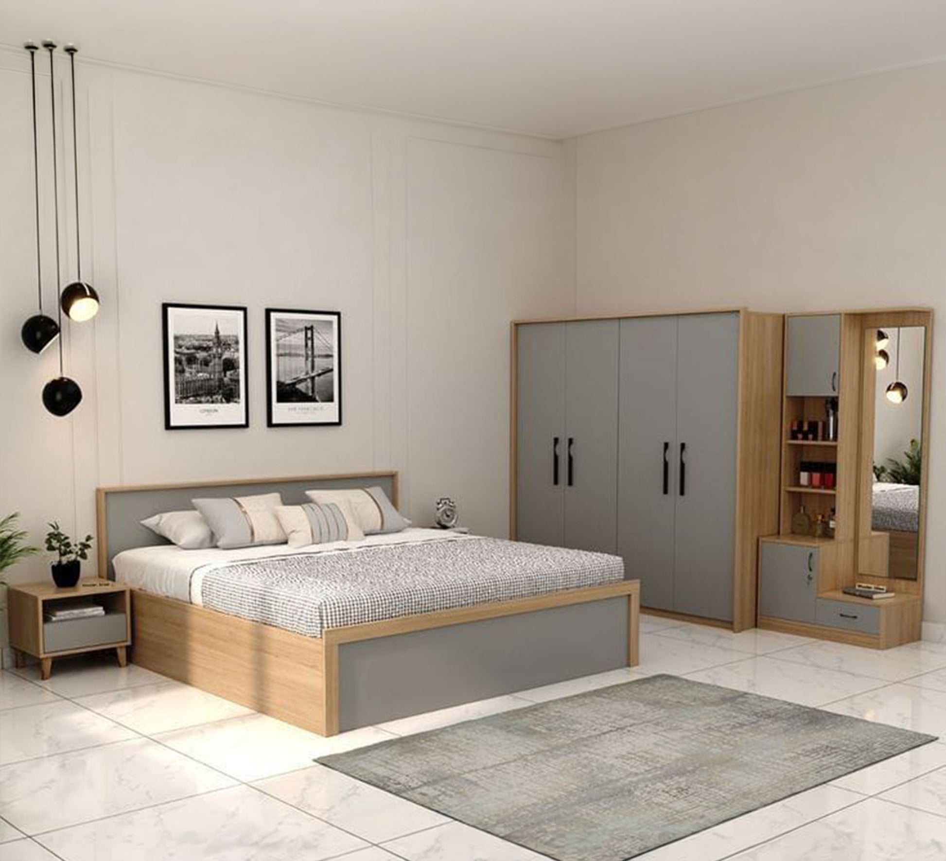 Modern wooden bedroom in two elegant colors - Vitrine Furniture - Master Bedroom Sets