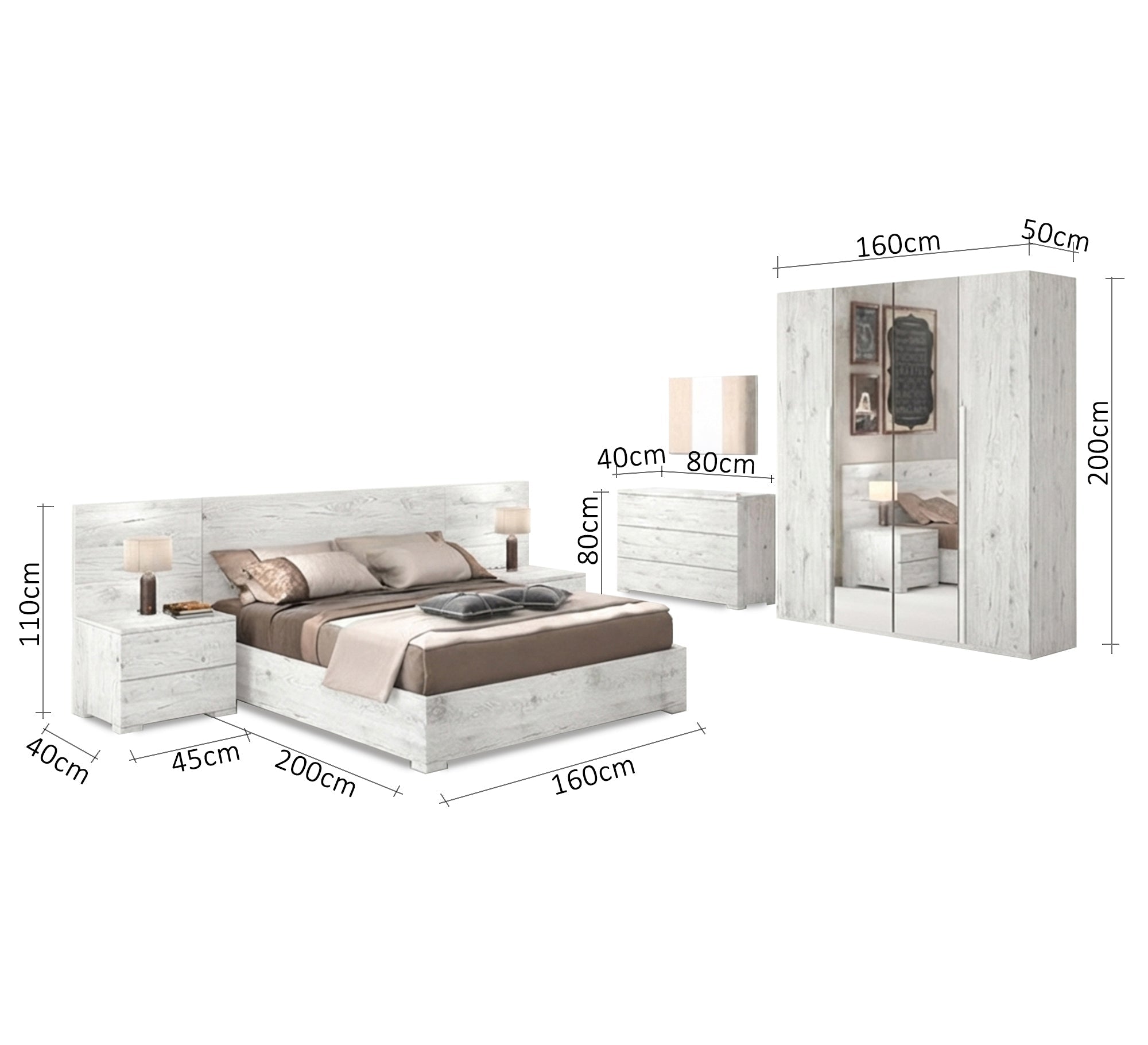 Modern wooden bedroom with a white design - Vitrine Furniture - Master Bedroom Sets