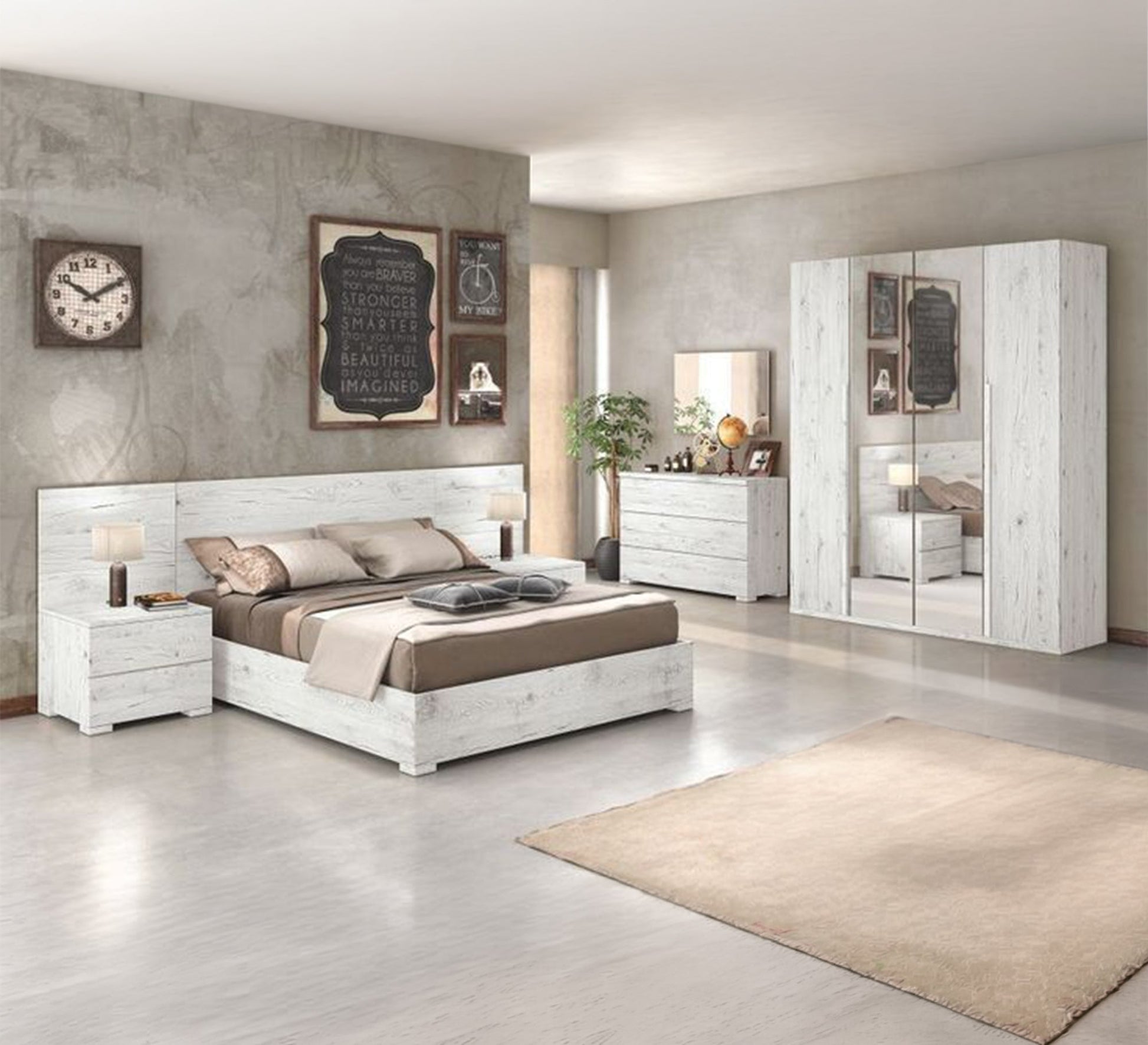 Modern wooden bedroom with a white design - Vitrine Furniture - Master Bedroom Sets