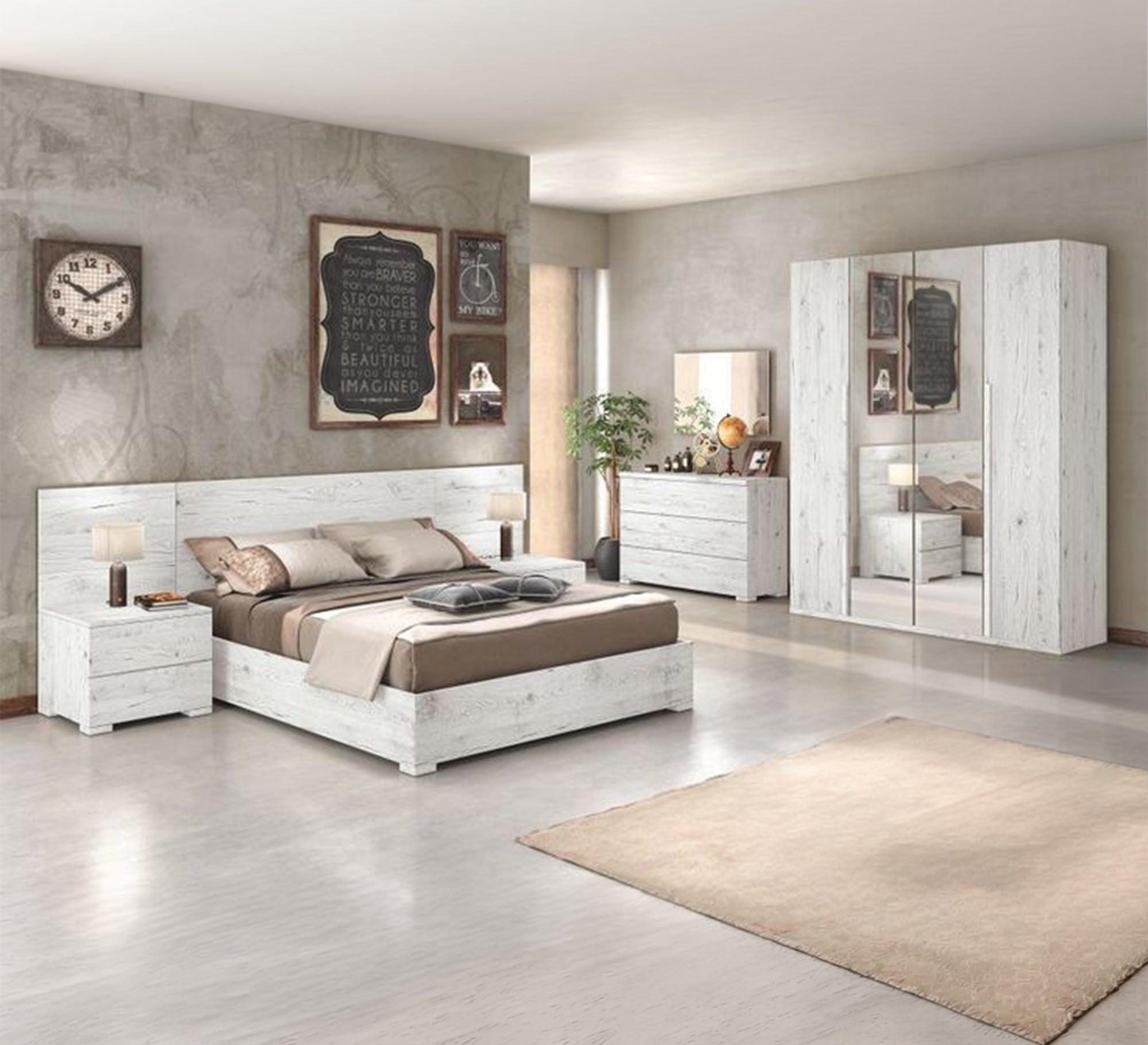 Modern wooden bedroom with a white design - Vitrine Furniture - Master Bedroom Sets
