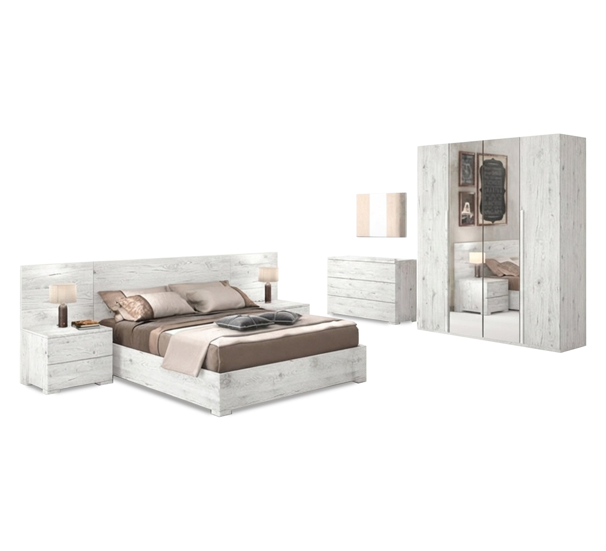 Modern wooden bedroom with a white design - Vitrine Furniture - Master Bedroom Sets