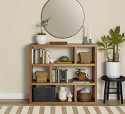 Modern wooden bookcase for versatile storage with a round mirror top - Vitrine Furniture - Furniture
