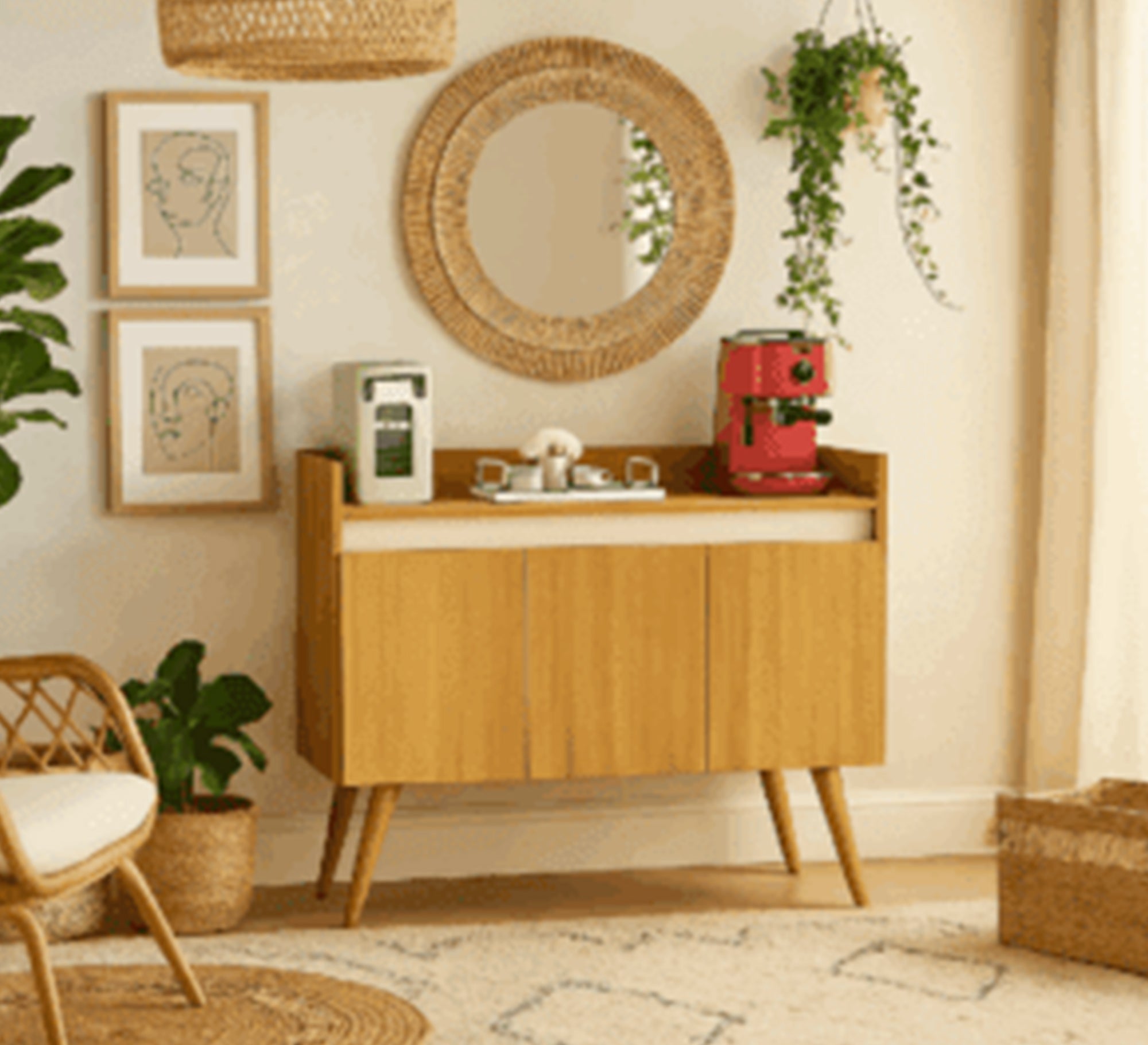 Modern wooden cabinet with high wooden legs - Vitrine Furniture - Coffee Corner