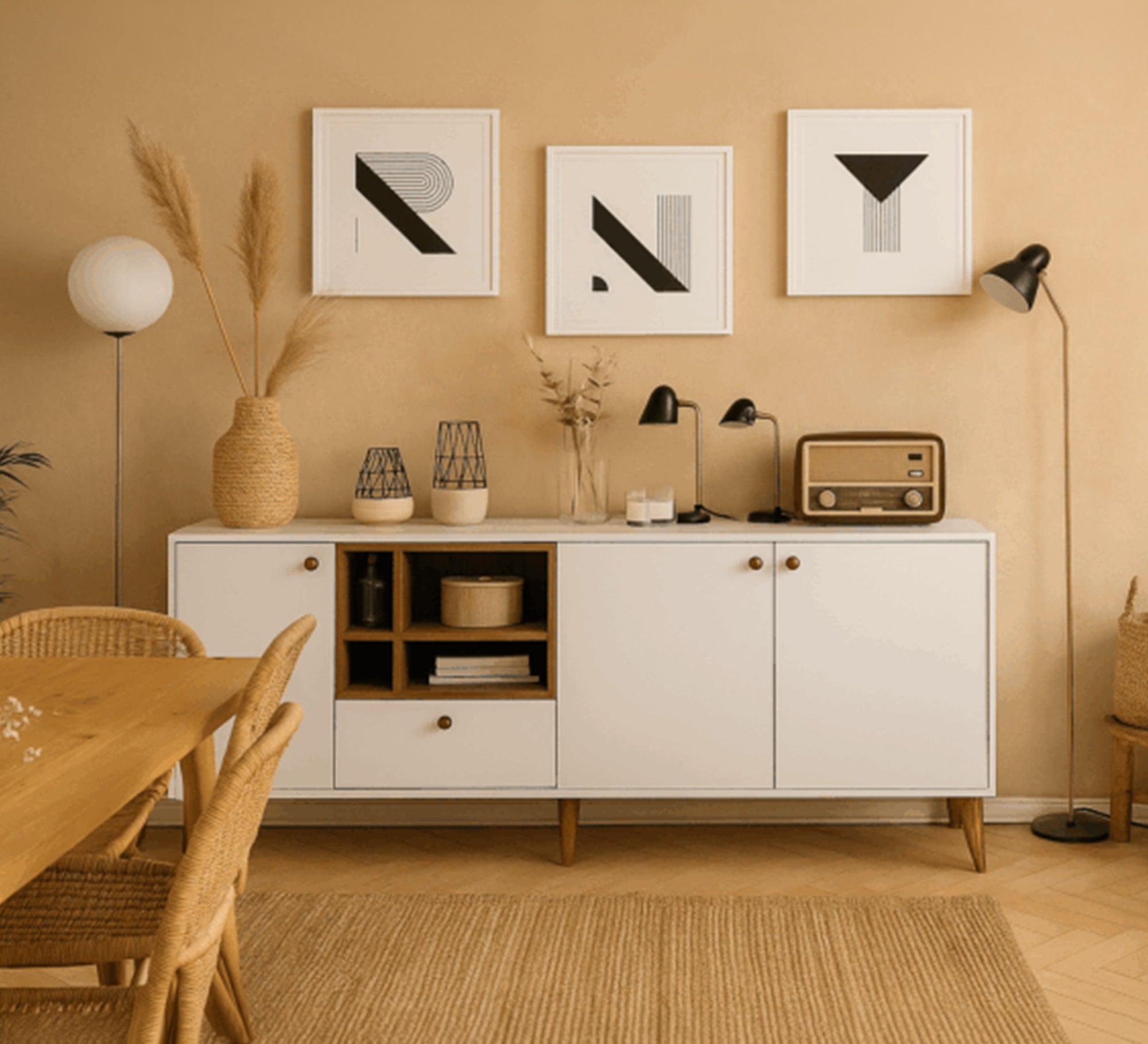 Modern wooden cabinet with practical shelves and drawers - Vitrine Furniture - TV Table & Cabinet