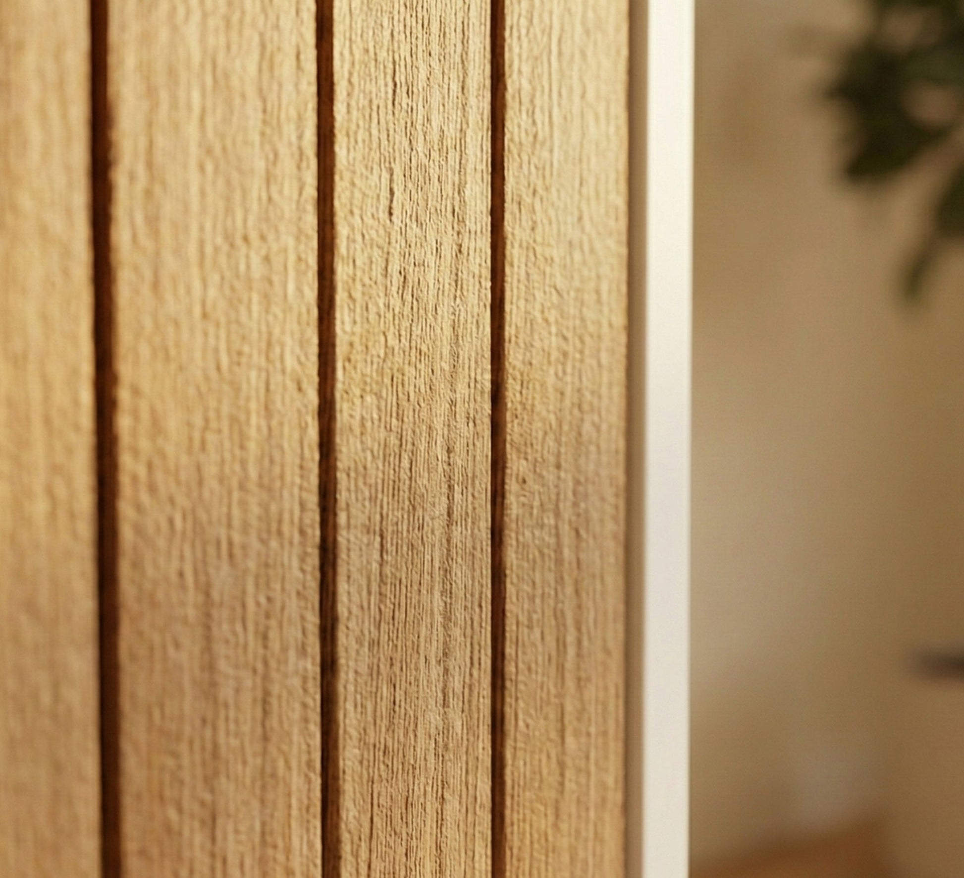 Modern wooden cabinet with shelves and a ribbed wood door - Vitrine Furniture - Coffee Corner