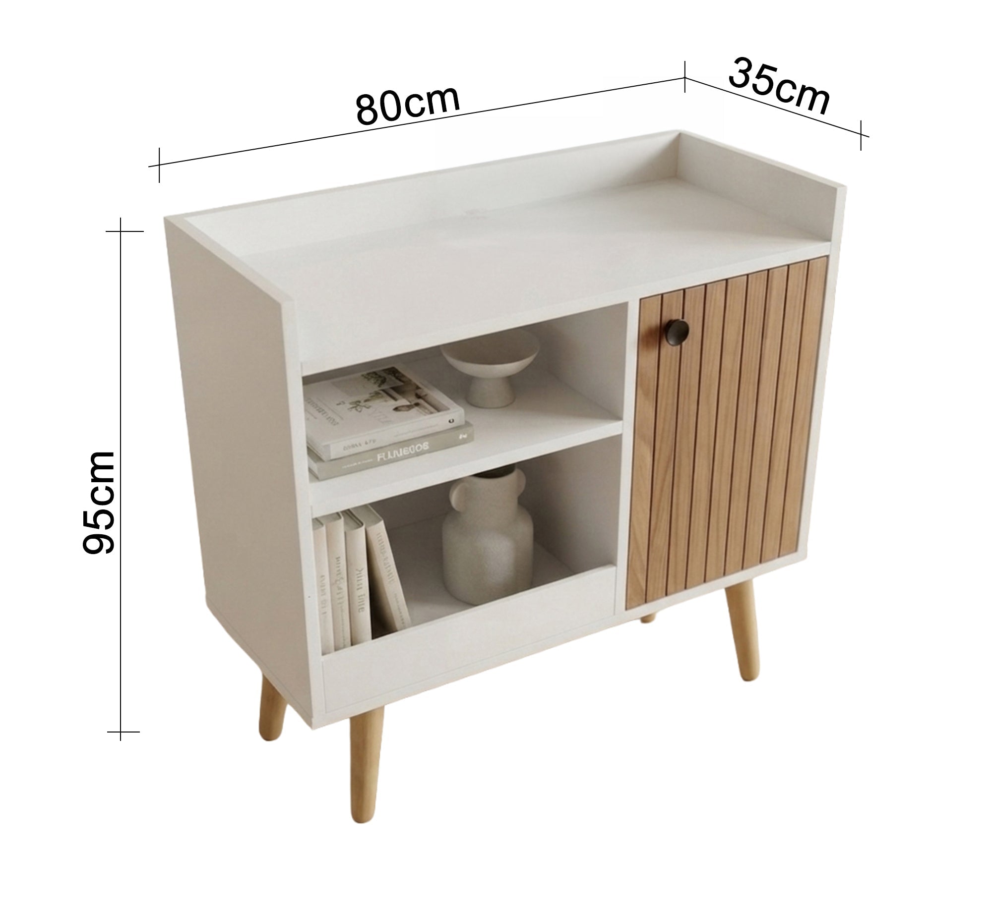 Modern wooden cabinet with shelves and a ribbed wood door - Vitrine Furniture - Coffee Corner