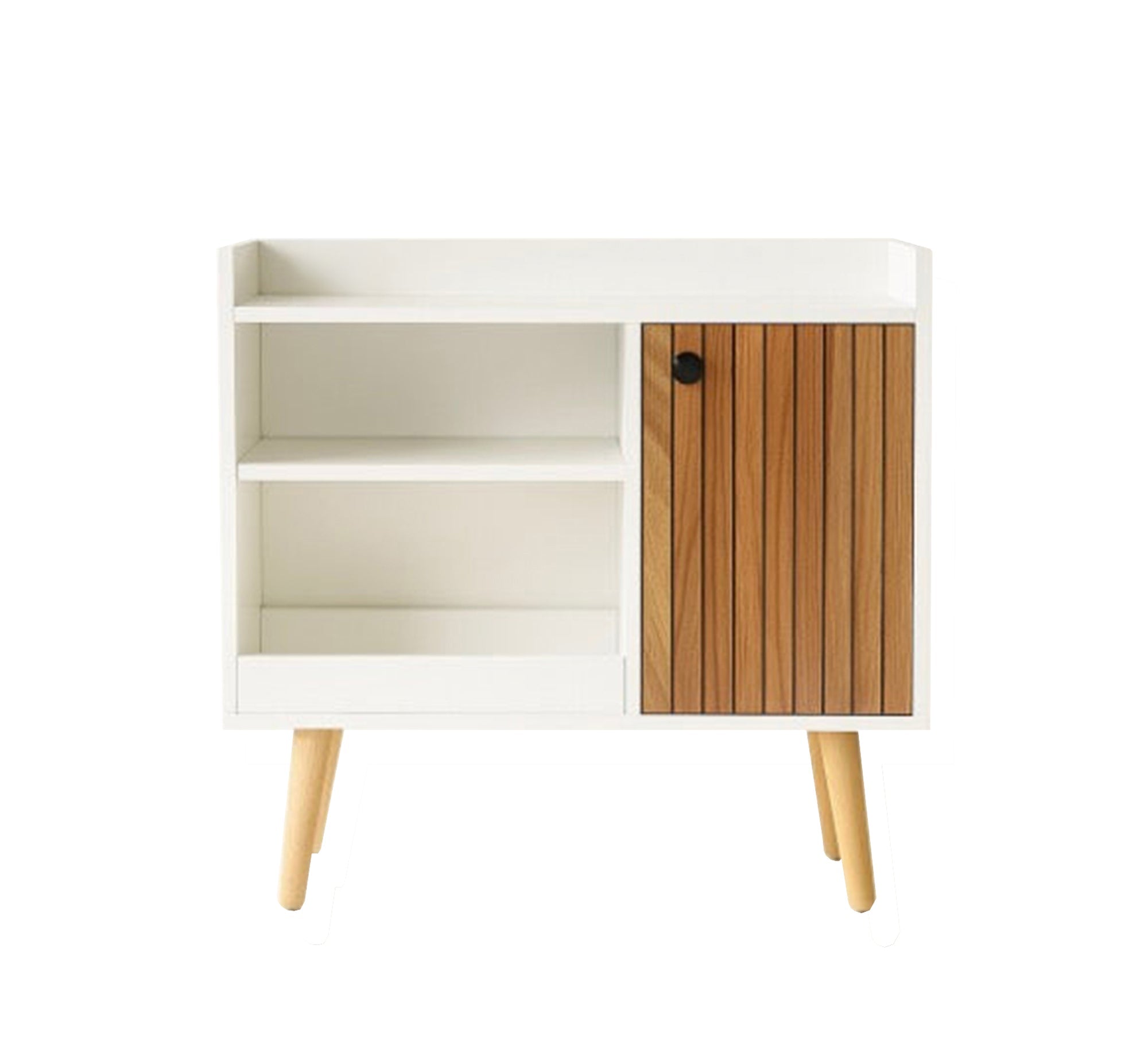 Modern wooden cabinet with shelves and a ribbed wood door - Vitrine Furniture - Coffee Corner