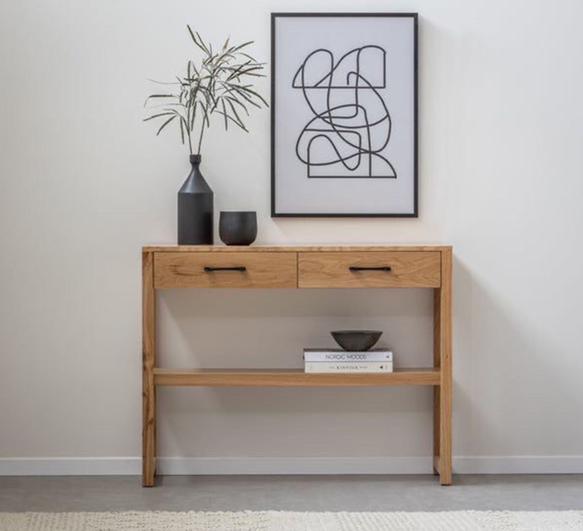 Modern wooden console table with two drawers and a shelf with a suitable size tableau - Vitrine Furniture - Furniture