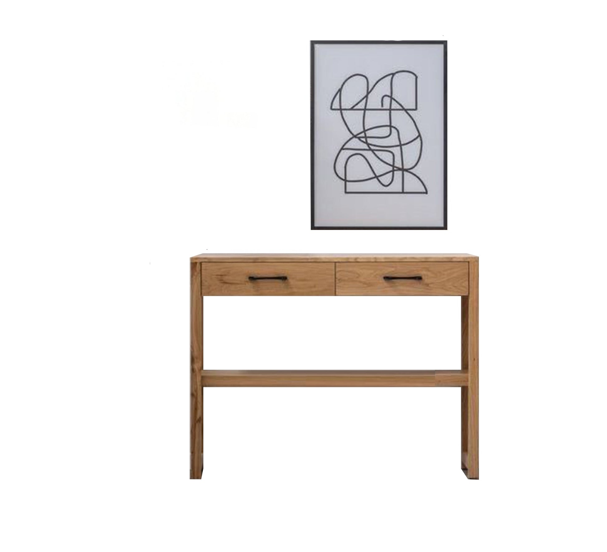 Modern wooden console table with two drawers and a shelf with a suitable size tableau - Vitrine Furniture - Furniture