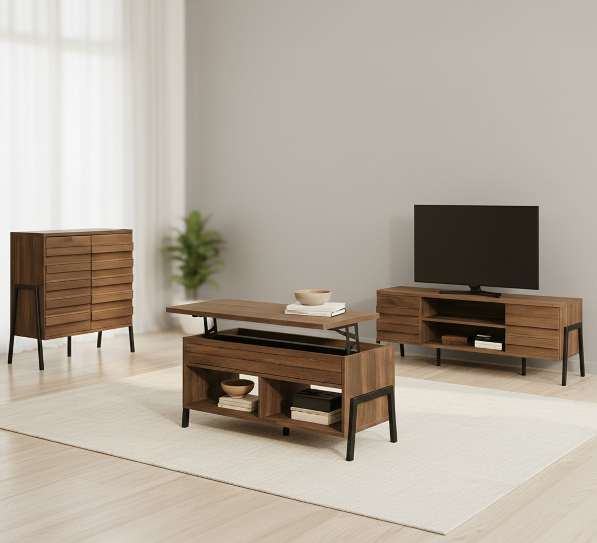 Modern wooden living room furniture set - Vitrine Furniture - TV Table & Cabinet