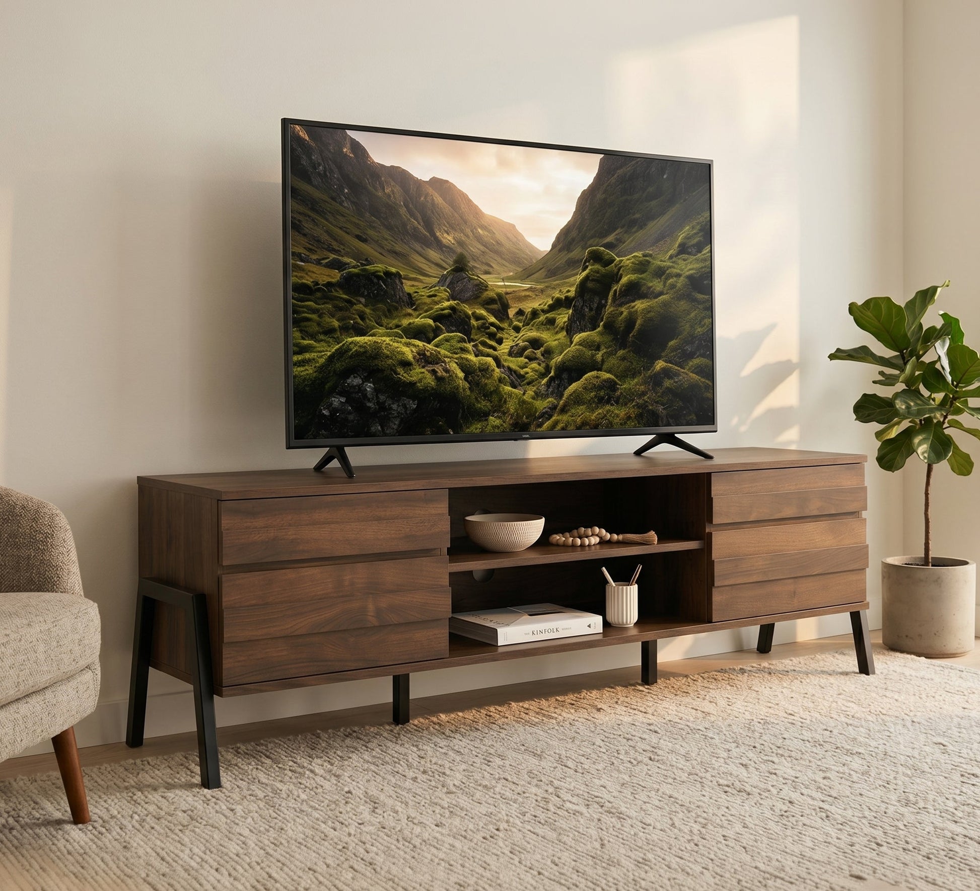 Modern wooden living room furniture set - Vitrine Furniture - TV Table & Cabinet