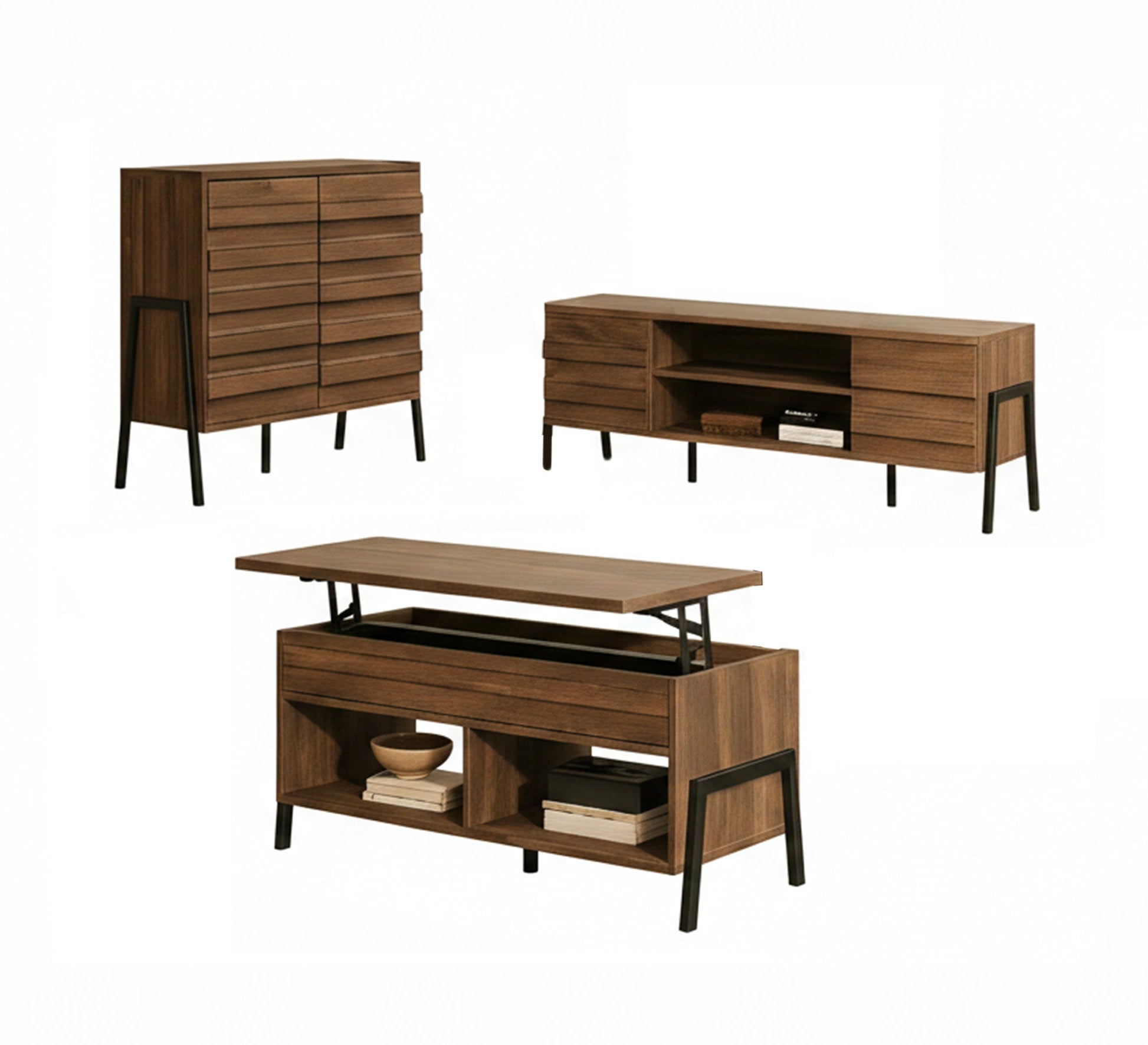 Modern wooden living room furniture set - Vitrine Furniture - TV Table & Cabinet
