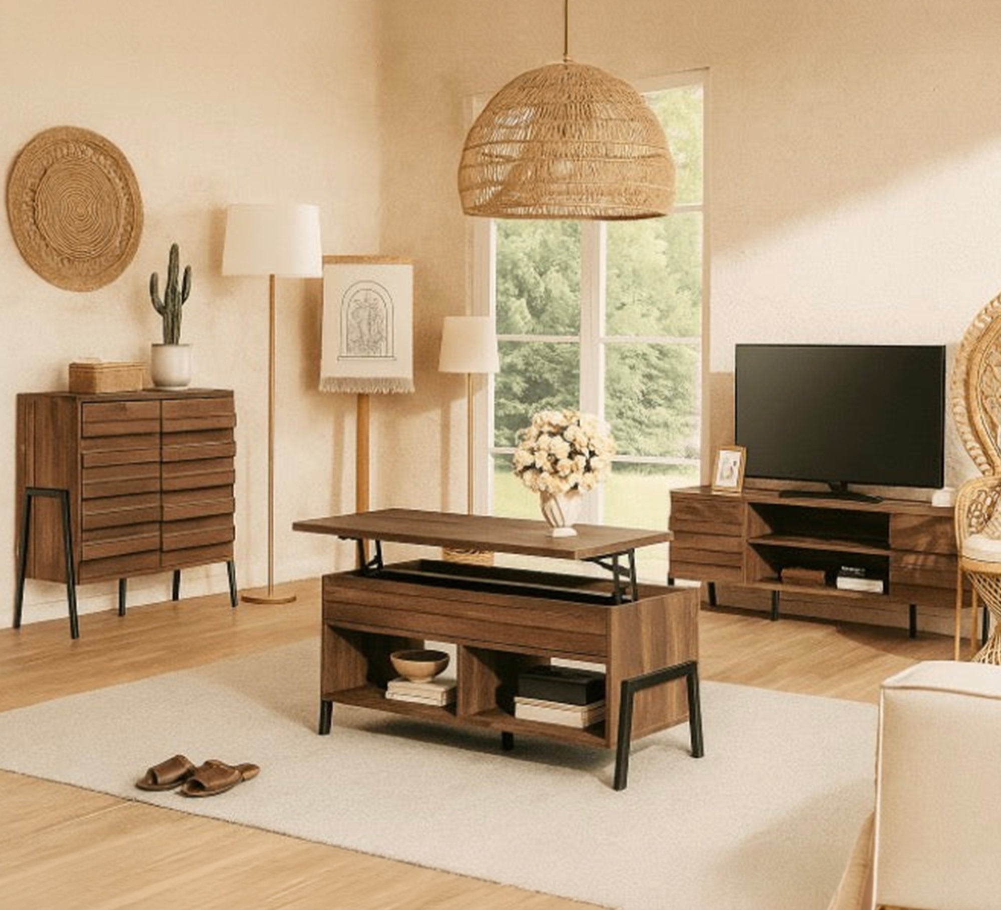 Modern wooden living room furniture set - Vitrine Furniture - TV Table & Cabinet
