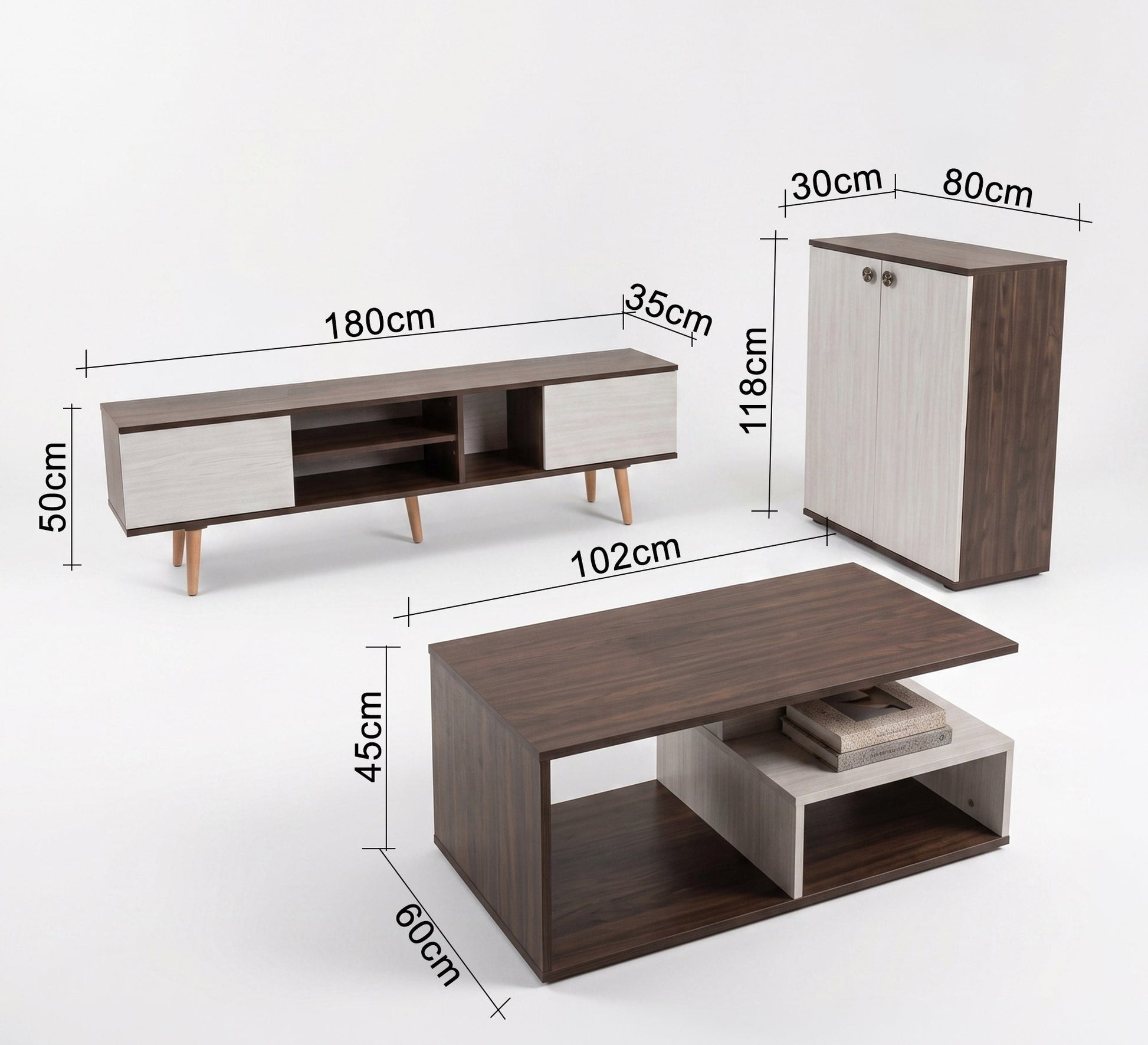 Modern wooden living room set - Vitrine Furniture - TV Table & Cabinet