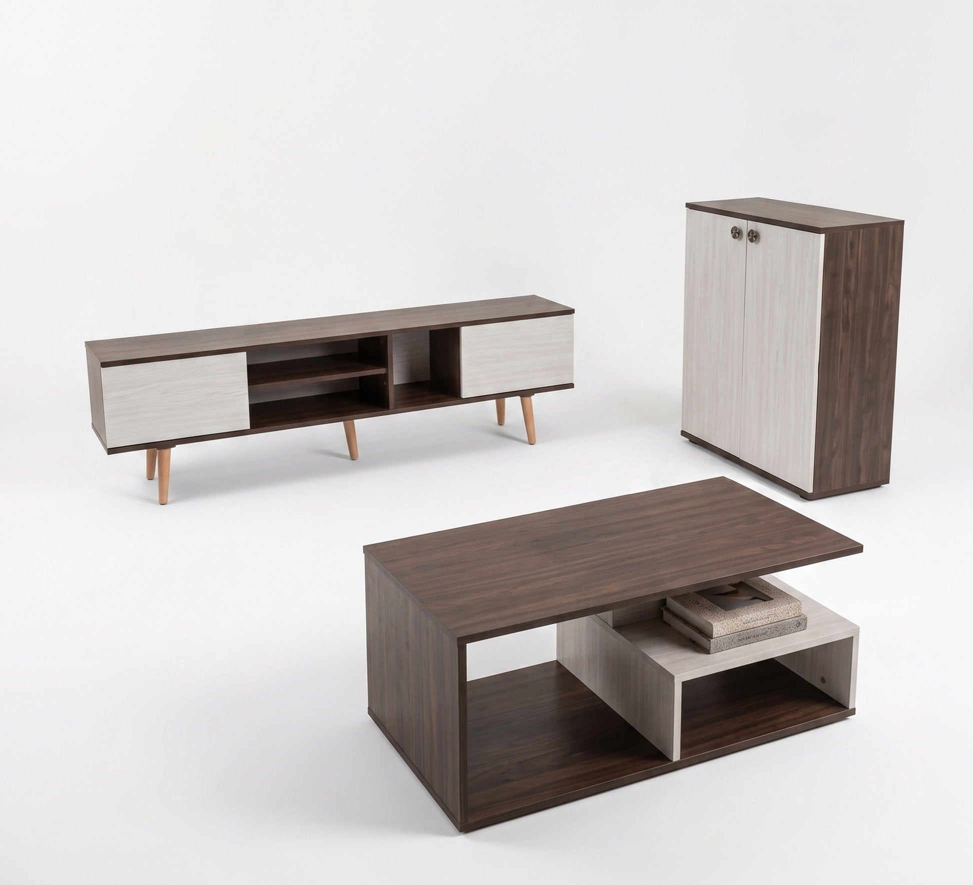 Modern wooden living room set - Vitrine Furniture - TV Table & Cabinet