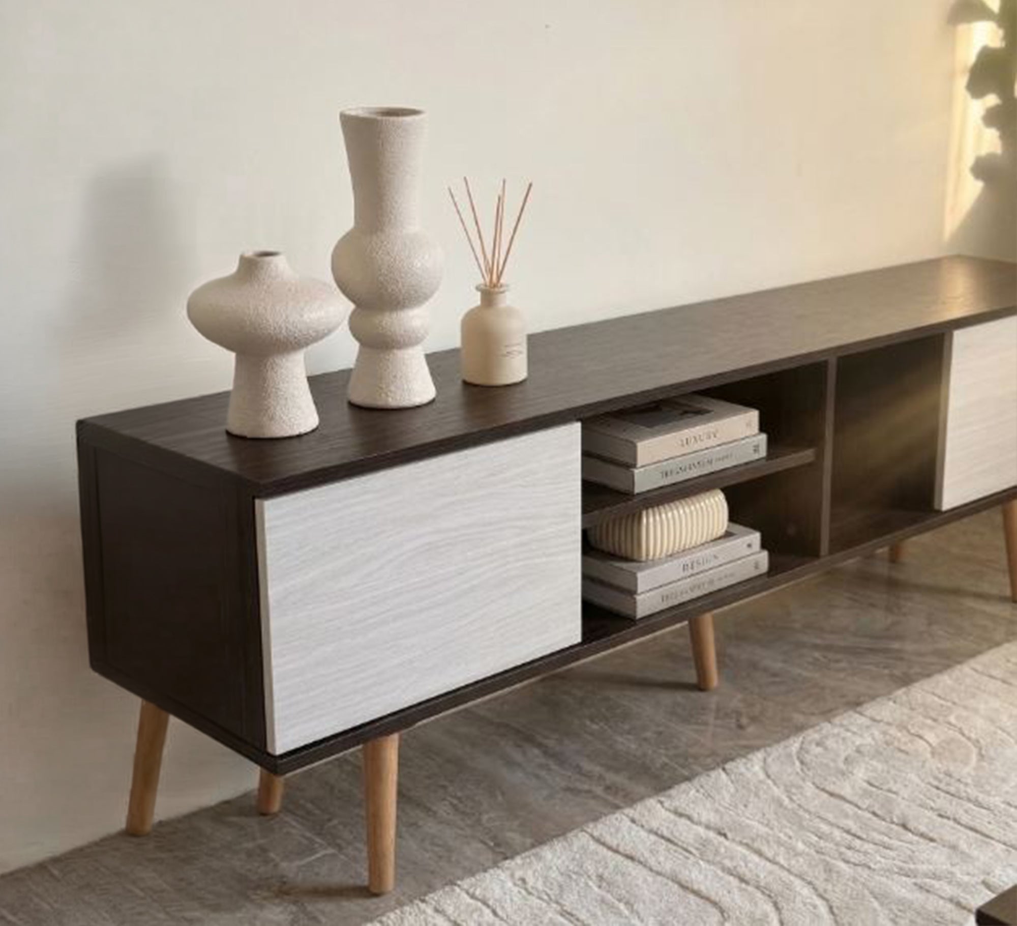 Modern wooden living room set - Vitrine Furniture - TV Table & Cabinet