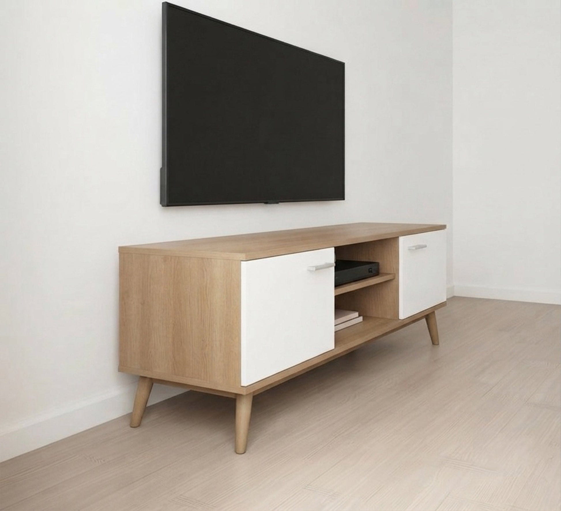 Modern wooden TV stand with tapered legs - Vitrine Furniture - TV Table & Cabinet