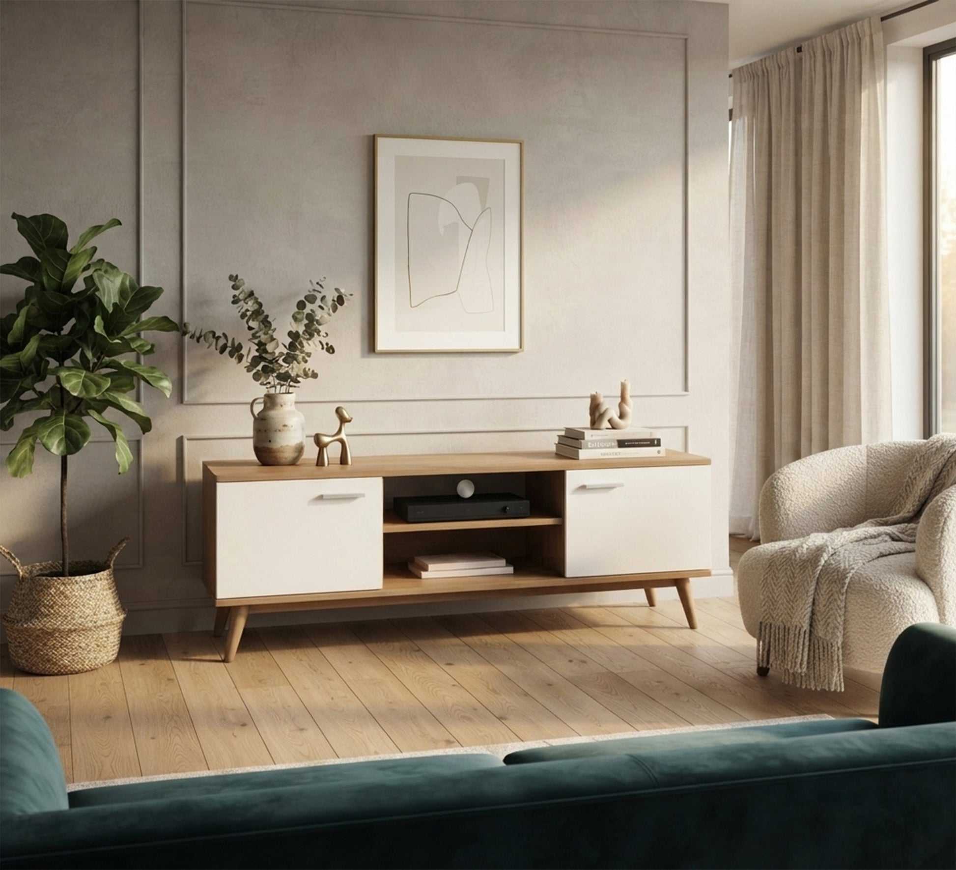 Modern wooden TV stand with tapered legs - Vitrine Furniture - TV Table & Cabinet