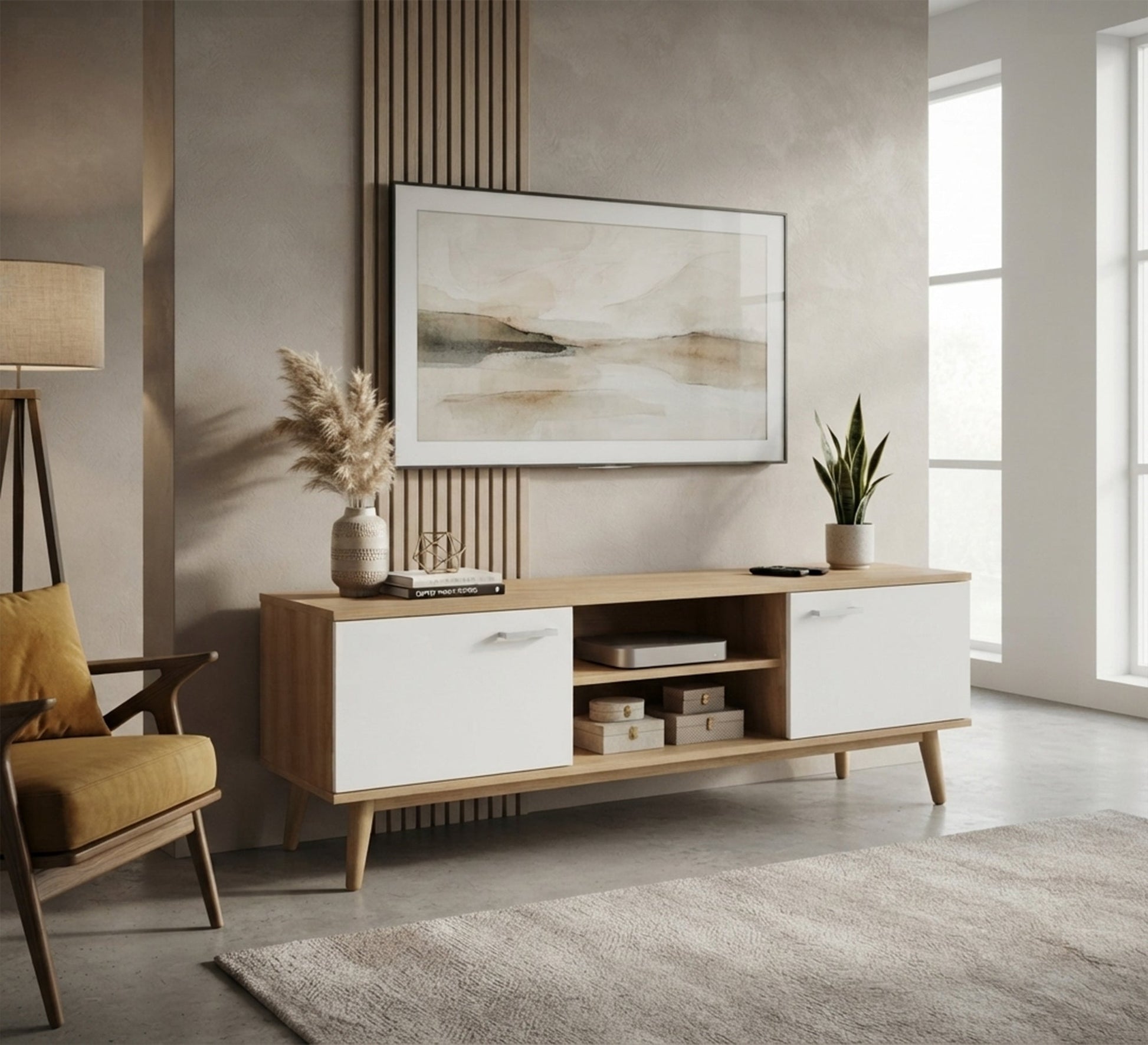 Modern wooden TV stand with tapered legs - Vitrine Furniture - TV Table & Cabinet