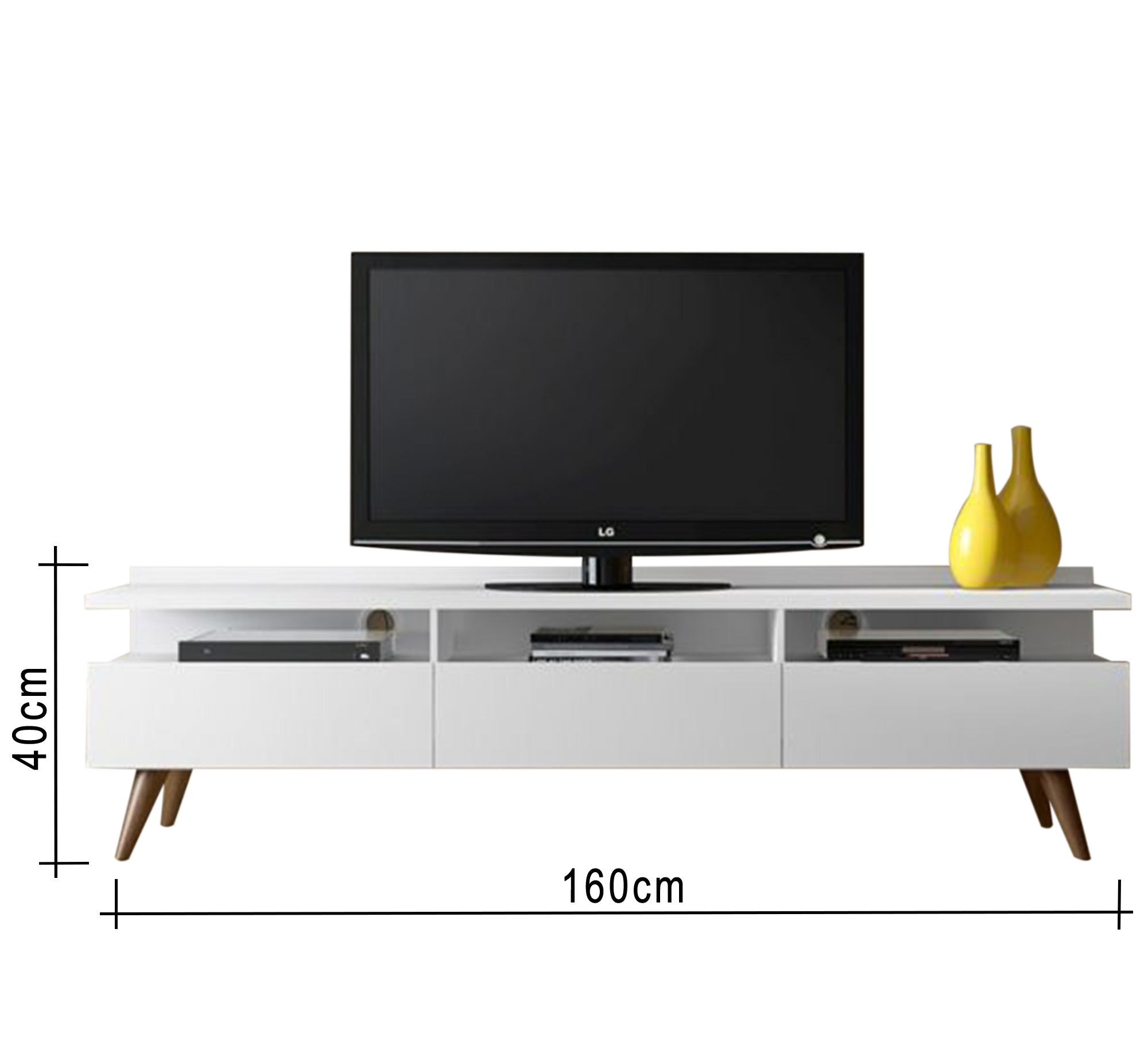 ModernHome White TV Unit - Sleek 3 - Drawer Design - Vitrine Furniture - Furniture