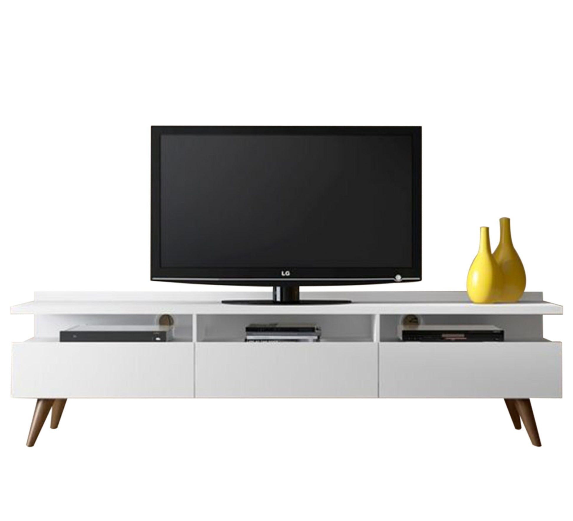 ModernHome White TV Unit - Sleek 3 - Drawer Design - Vitrine Furniture - Furniture