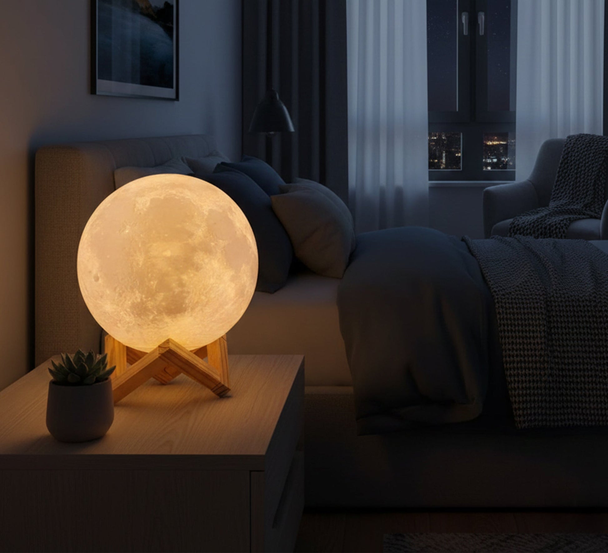 Moon lamp with a stylish wooden design - Vitrine Furniture - Lighting