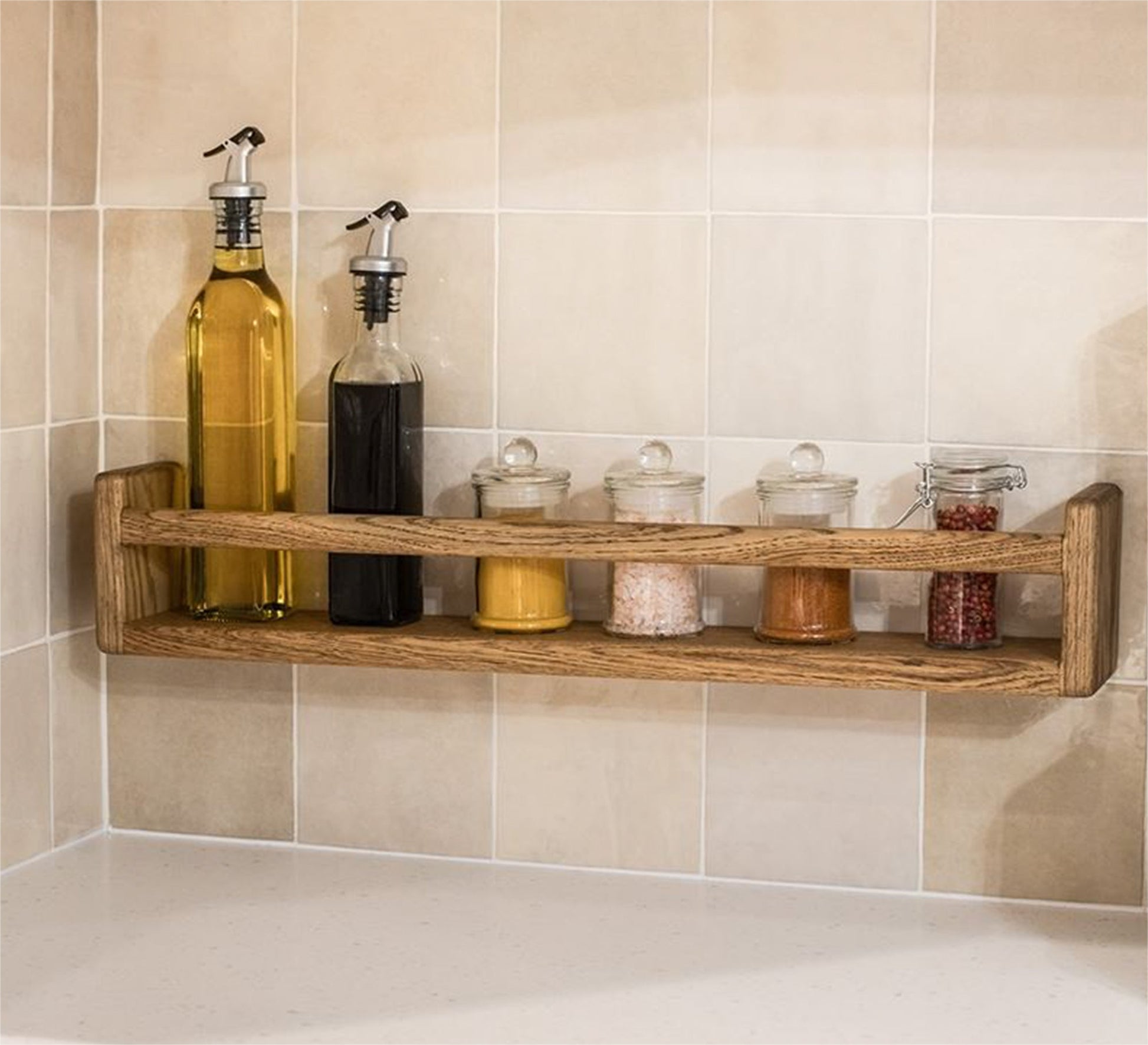 Multi - Purpose Swedish Wood Wall Shelf with Brown Towel Rack - Vitrine Furniture - Furniture