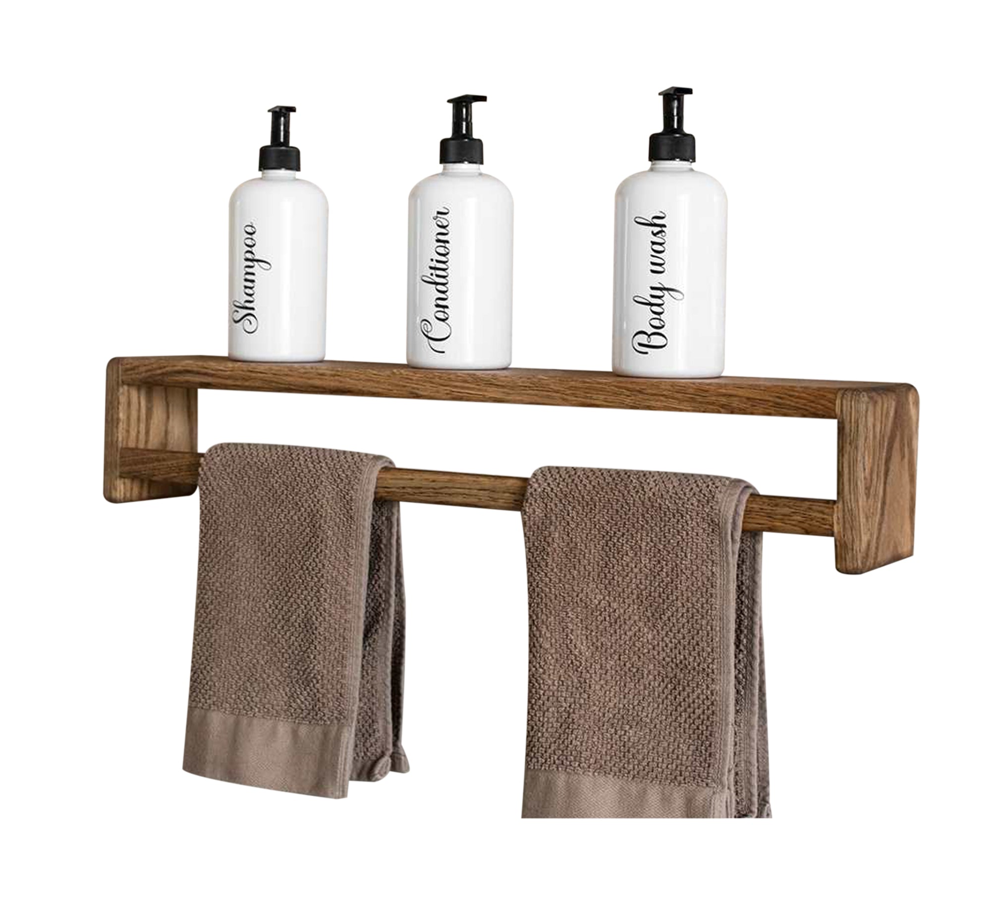 Multi - Purpose Swedish Wood Wall Shelf with Brown Towel Rack - Vitrine Furniture - Furniture