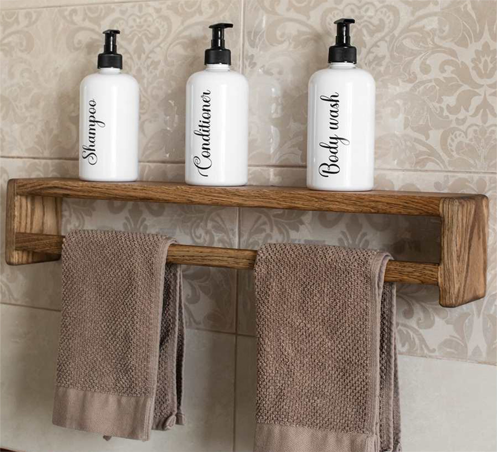 Multi - Purpose Swedish Wood Wall Shelf with Brown Towel Rack - Vitrine Furniture - Furniture