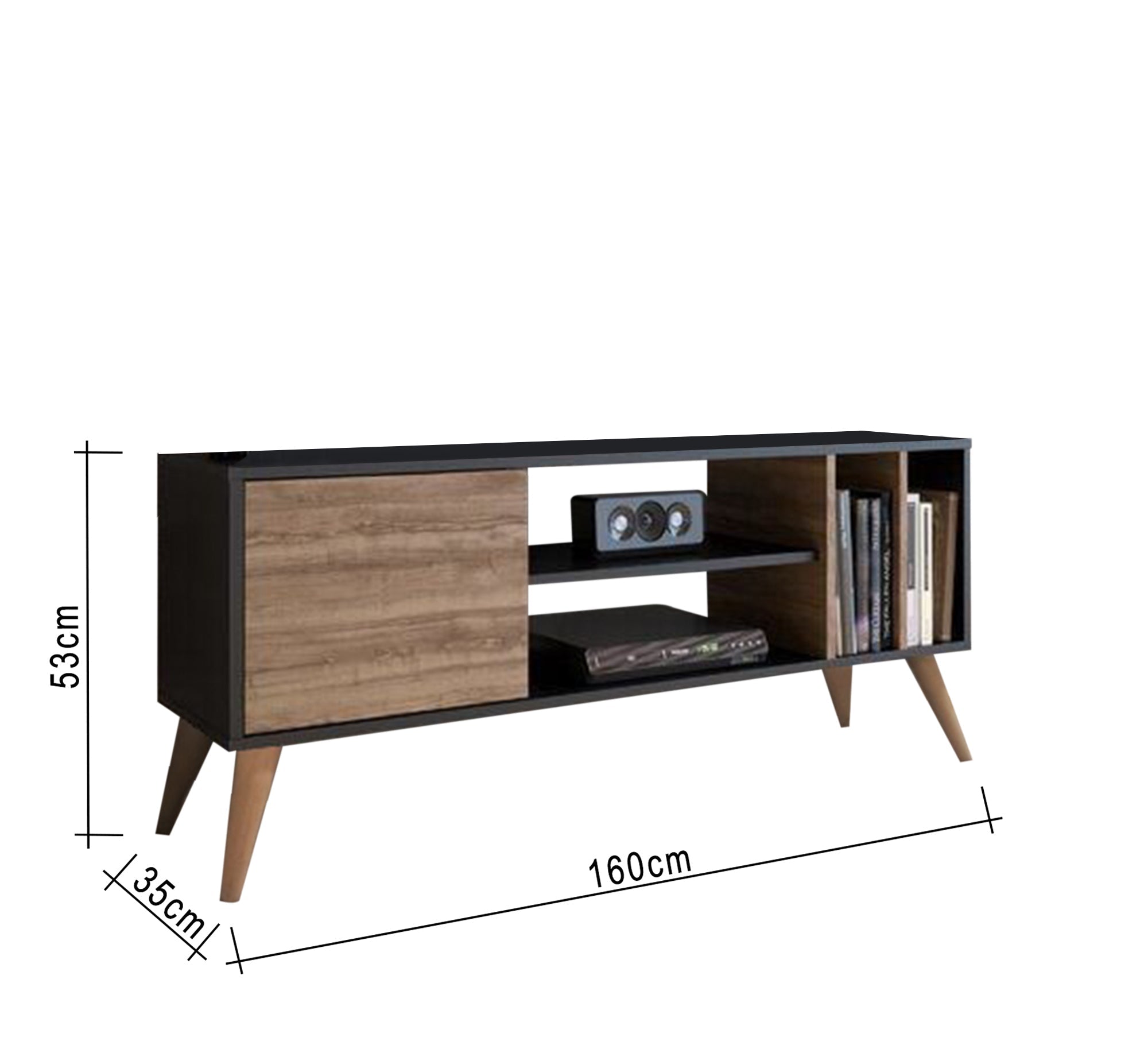 Multi - shelf TV table with elegant wooden legs - Vitrine Furniture - Furniture