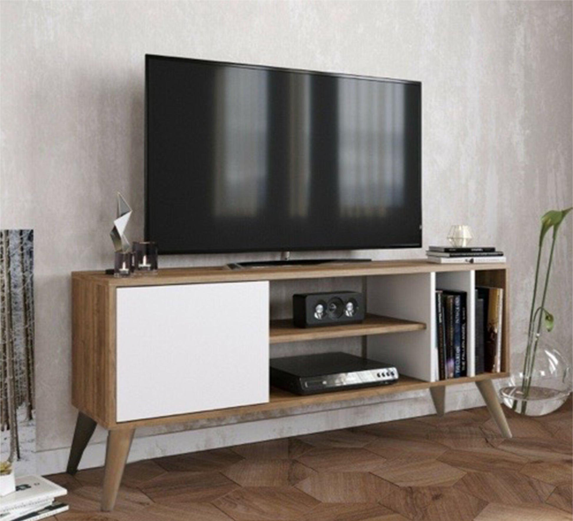 Multi - shelf TV table with elegant wooden legs - Vitrine Furniture - Furniture