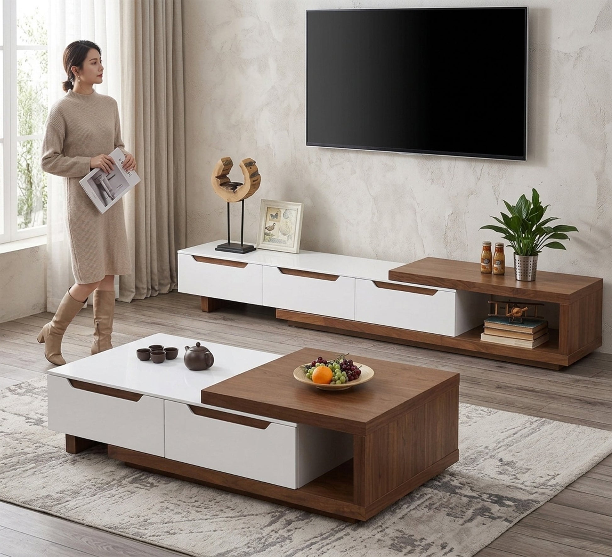 Multi - Surface Table + Modern TV Unit Elegance - Vitrine Furniture - TV Table & Cabinet