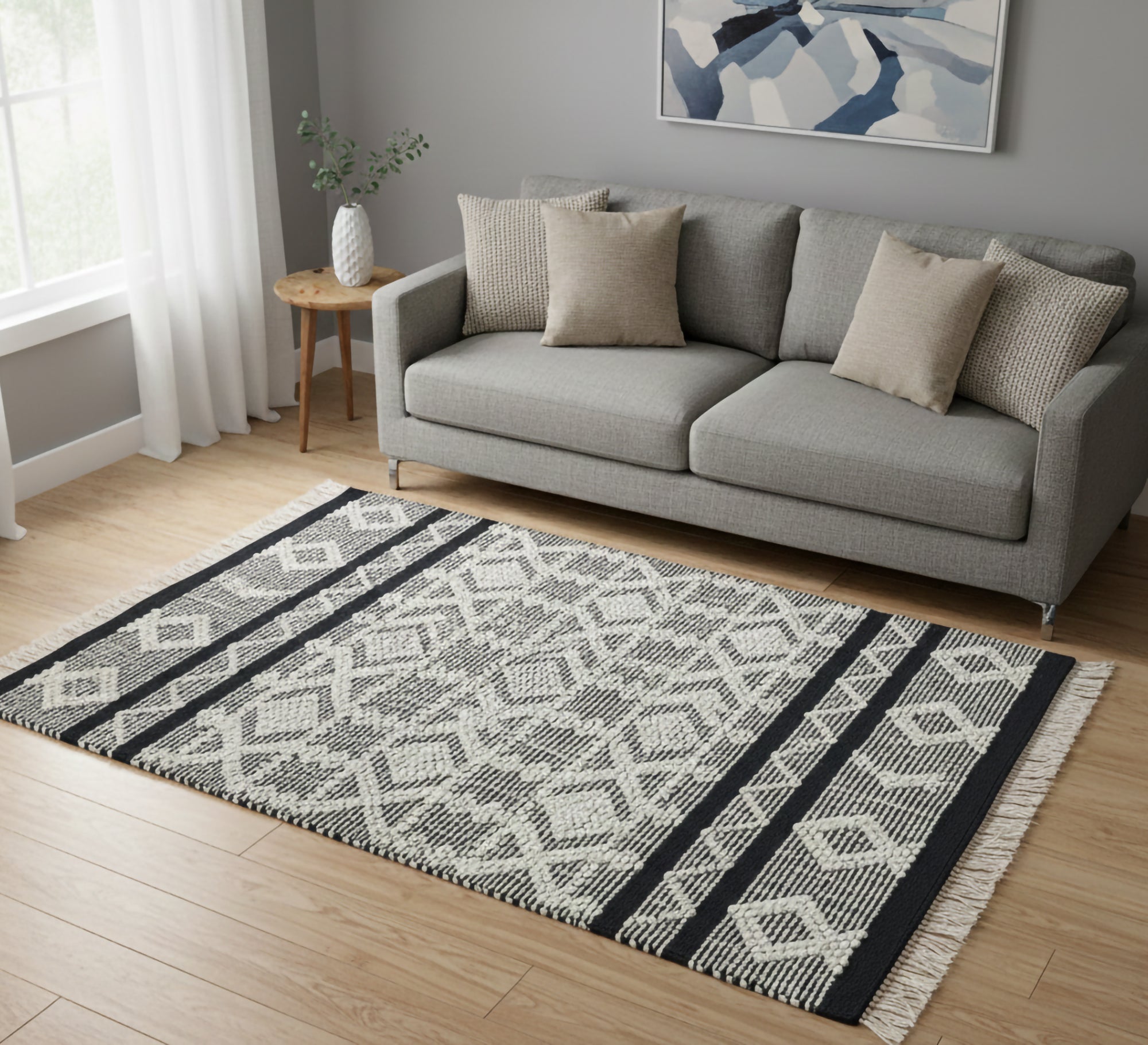 Natural jute rug with an interlocking diamond pattern - Vitrine Furniture - Accessories