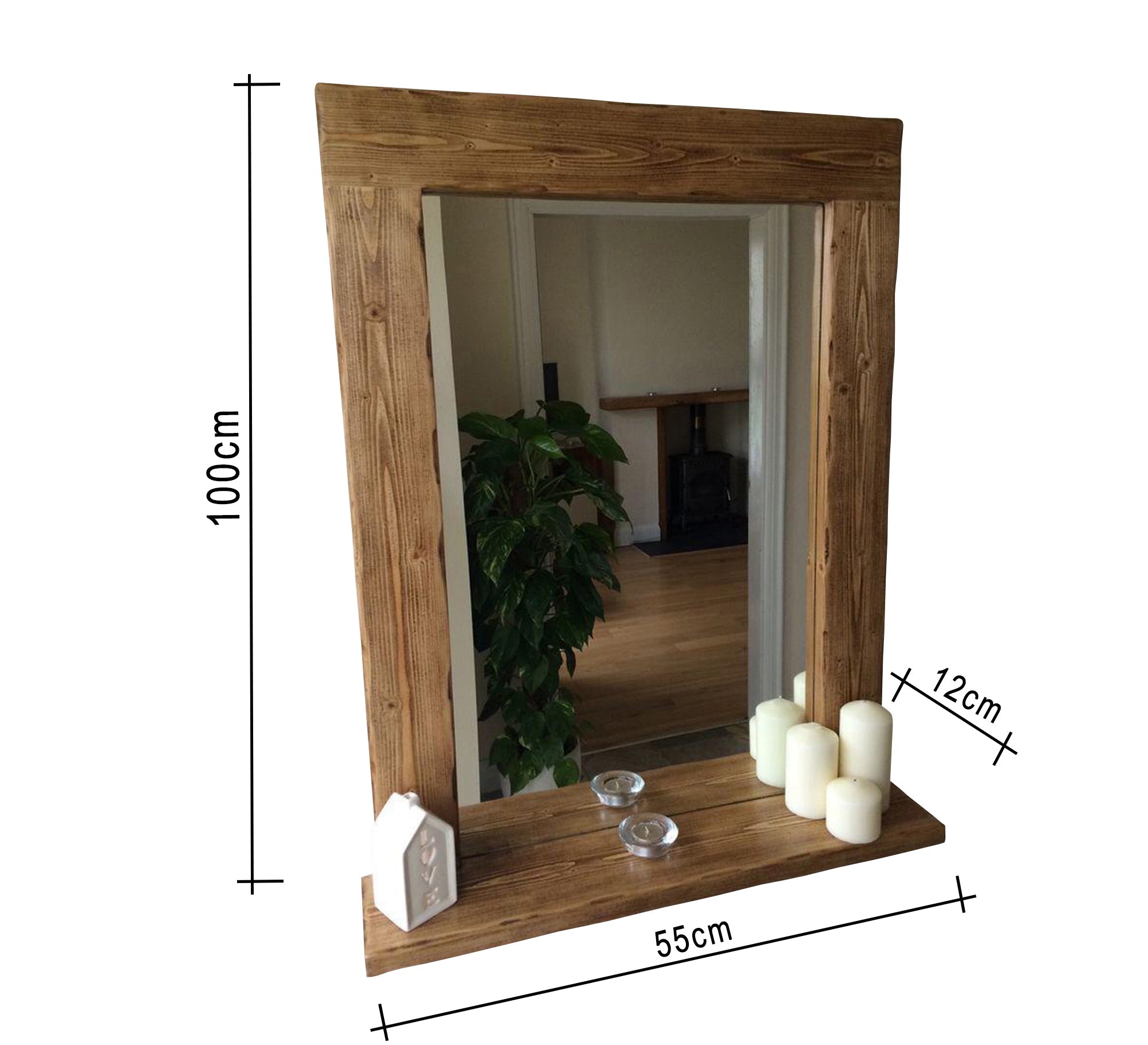 Natural wood entryway mirror with decorative shelf - Vitrine Furniture - Décor