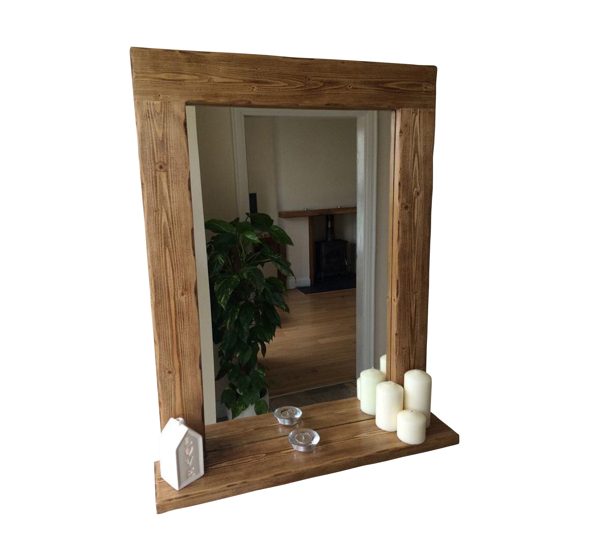 Natural wood entryway mirror with decorative shelf - Vitrine Furniture - Décor