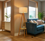 Natural Wood Shelf Tripod Floor Lamp - Vitrine Furniture - Floor lamps