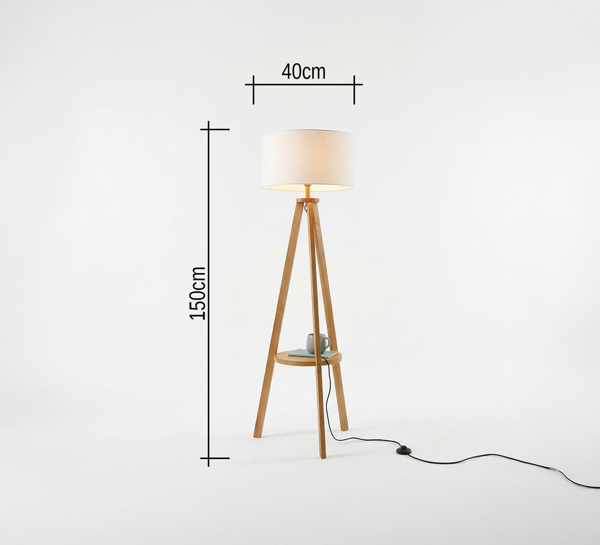 Natural Wood Shelf Tripod Floor Lamp - Vitrine Furniture - Floor lamps