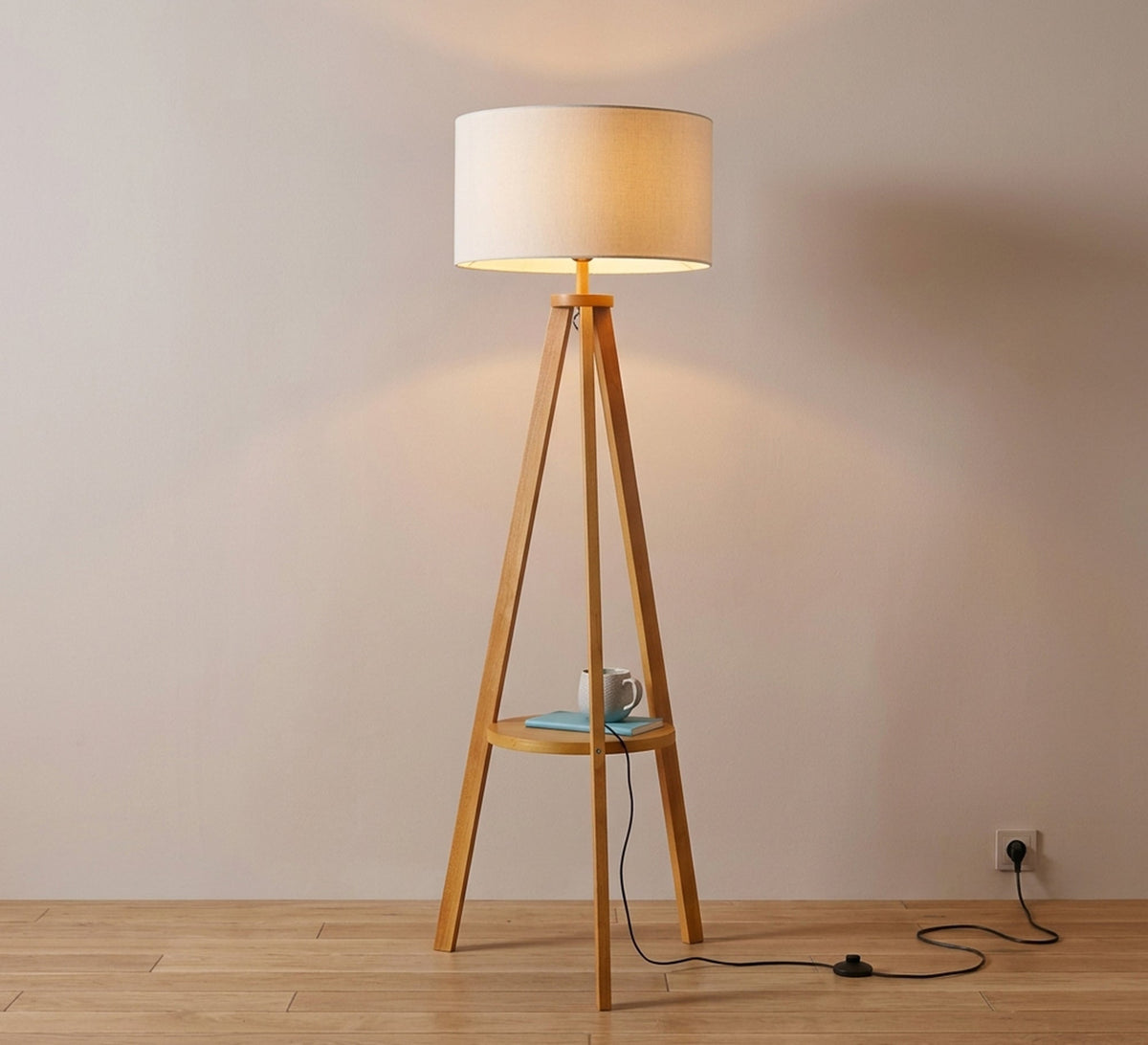 Natural Wood Shelf Tripod Floor Lamp - Vitrine Furniture - Floor lamps