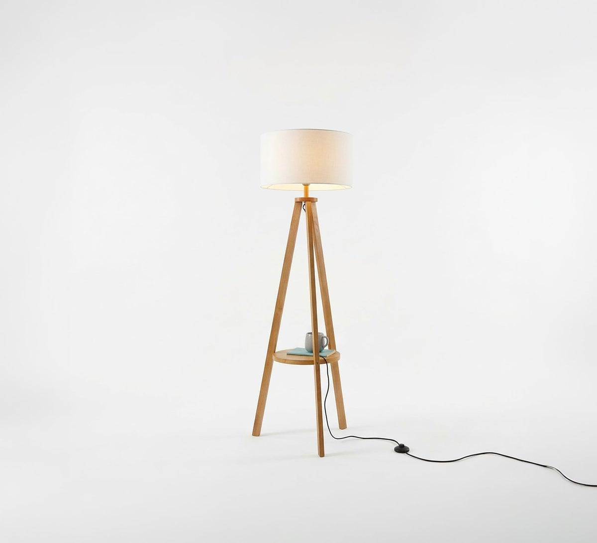 Natural Wood Shelf Tripod Floor Lamp - Vitrine Furniture - Floor lamps