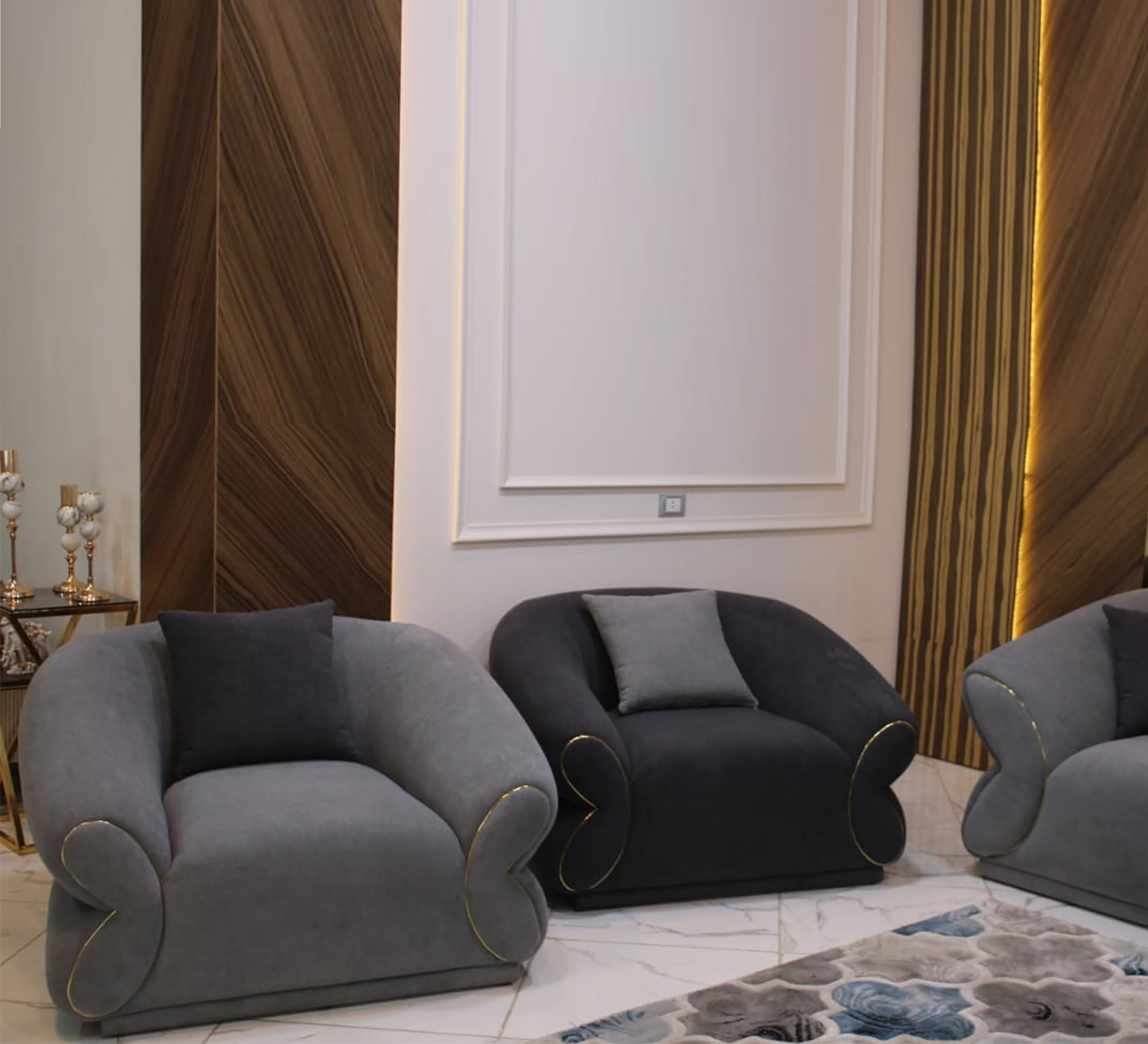 Navy and grey living room - Vitrine Furniture - Furniture