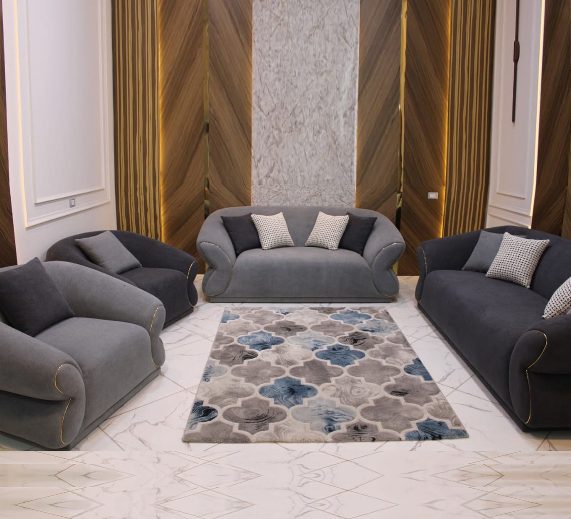 Navy and grey living room - Vitrine Furniture - Furniture