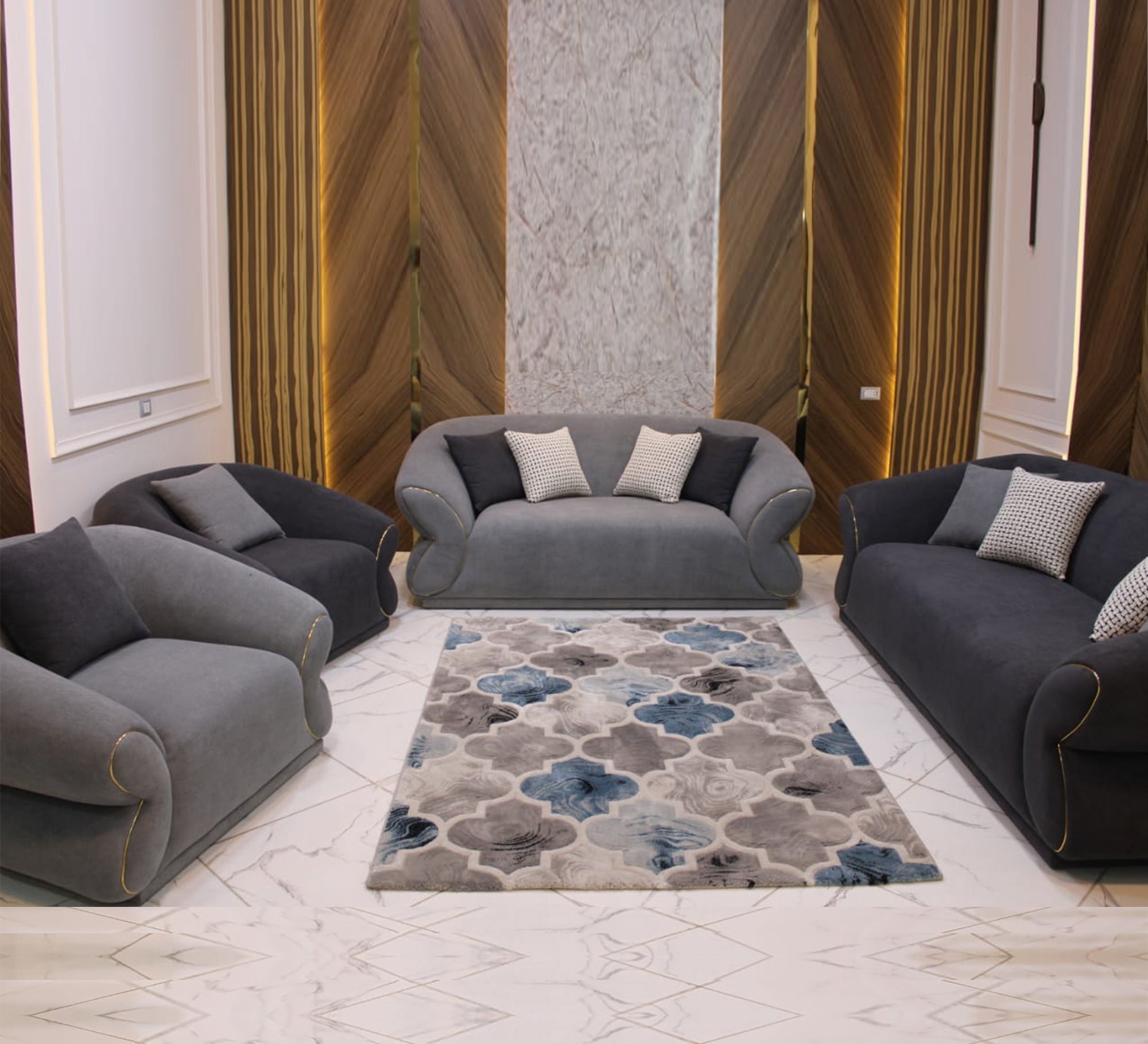 Navy and grey living room - Vitrine Furniture - Furniture