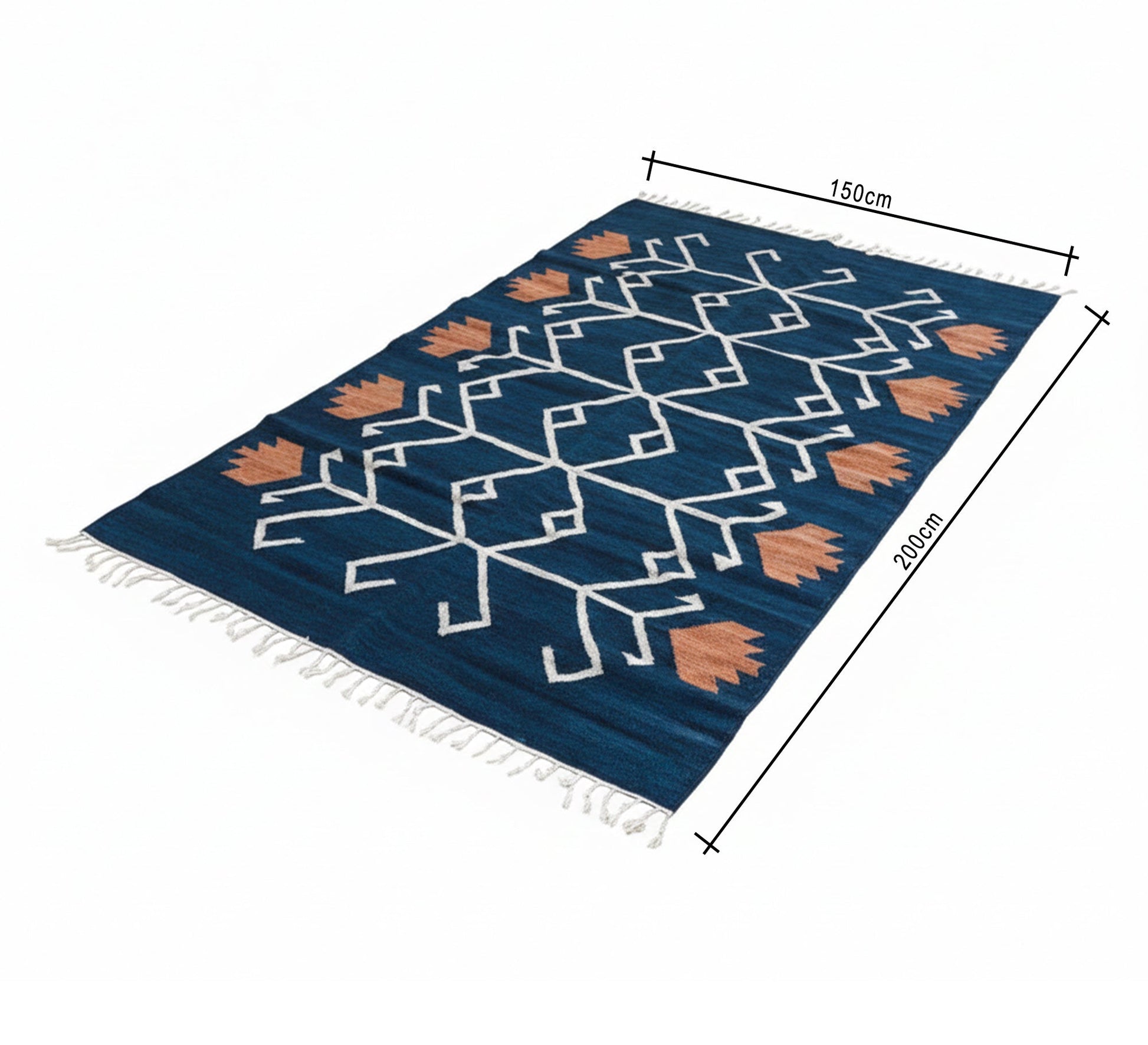 Navy blue rug with a white and orange floral pattern - Vitrine Furniture - Accessories