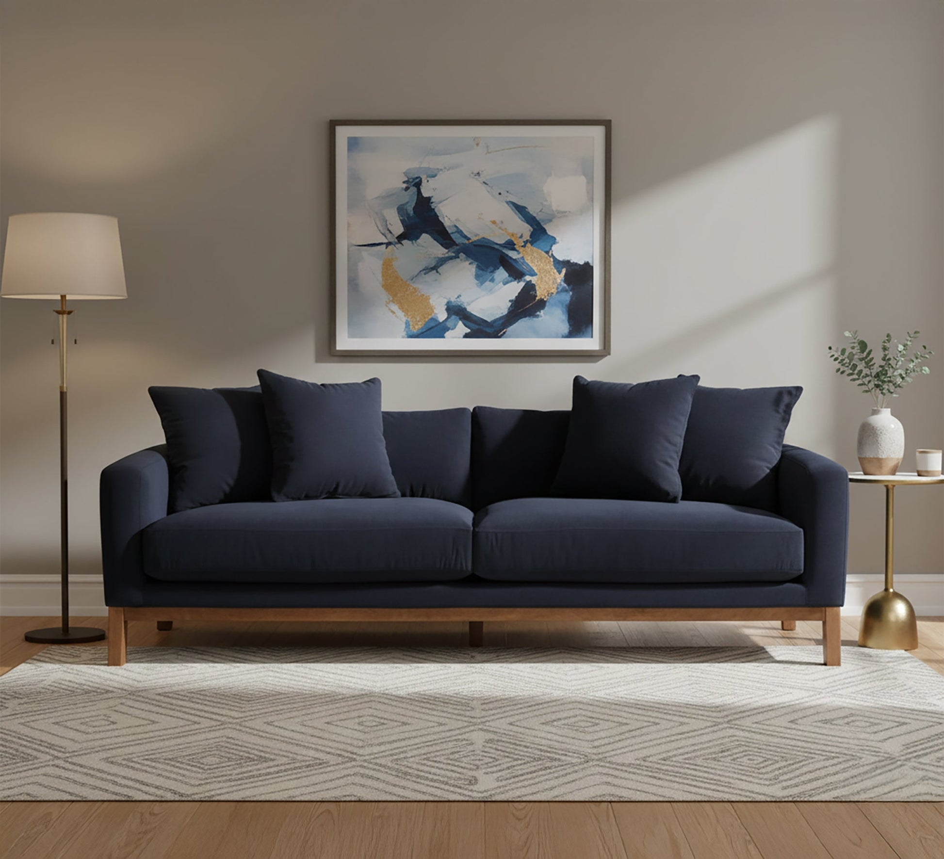 Navy sofa with short wooden legs - Vitrine Furniture - Living room Sofas