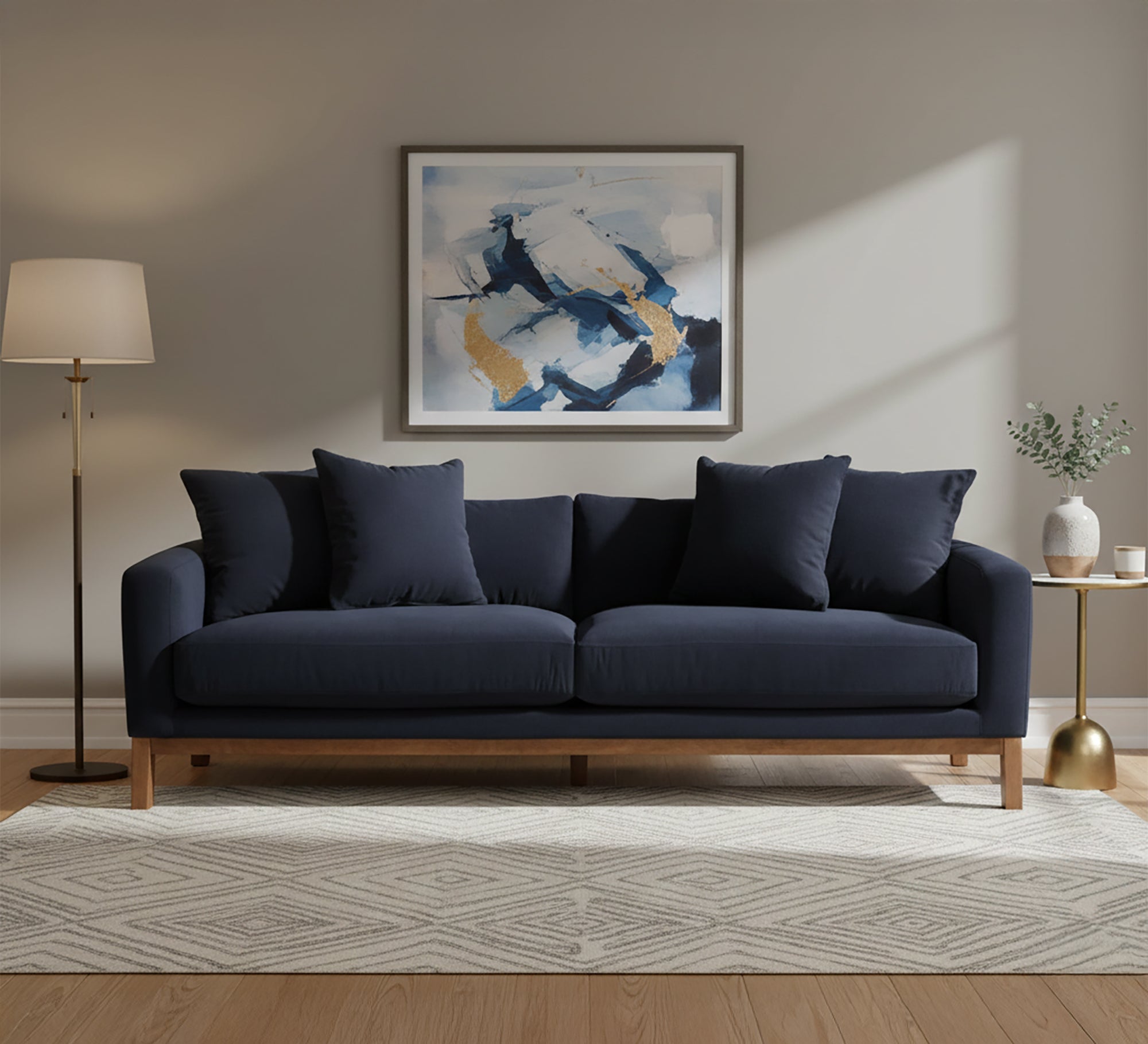 Navy sofa with short wooden legs - Vitrine Furniture - Living room Sofas