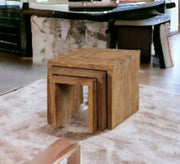 Nesting Tables: Elegant Wooden Brown Trio - Vitrine Furniture - Furniture