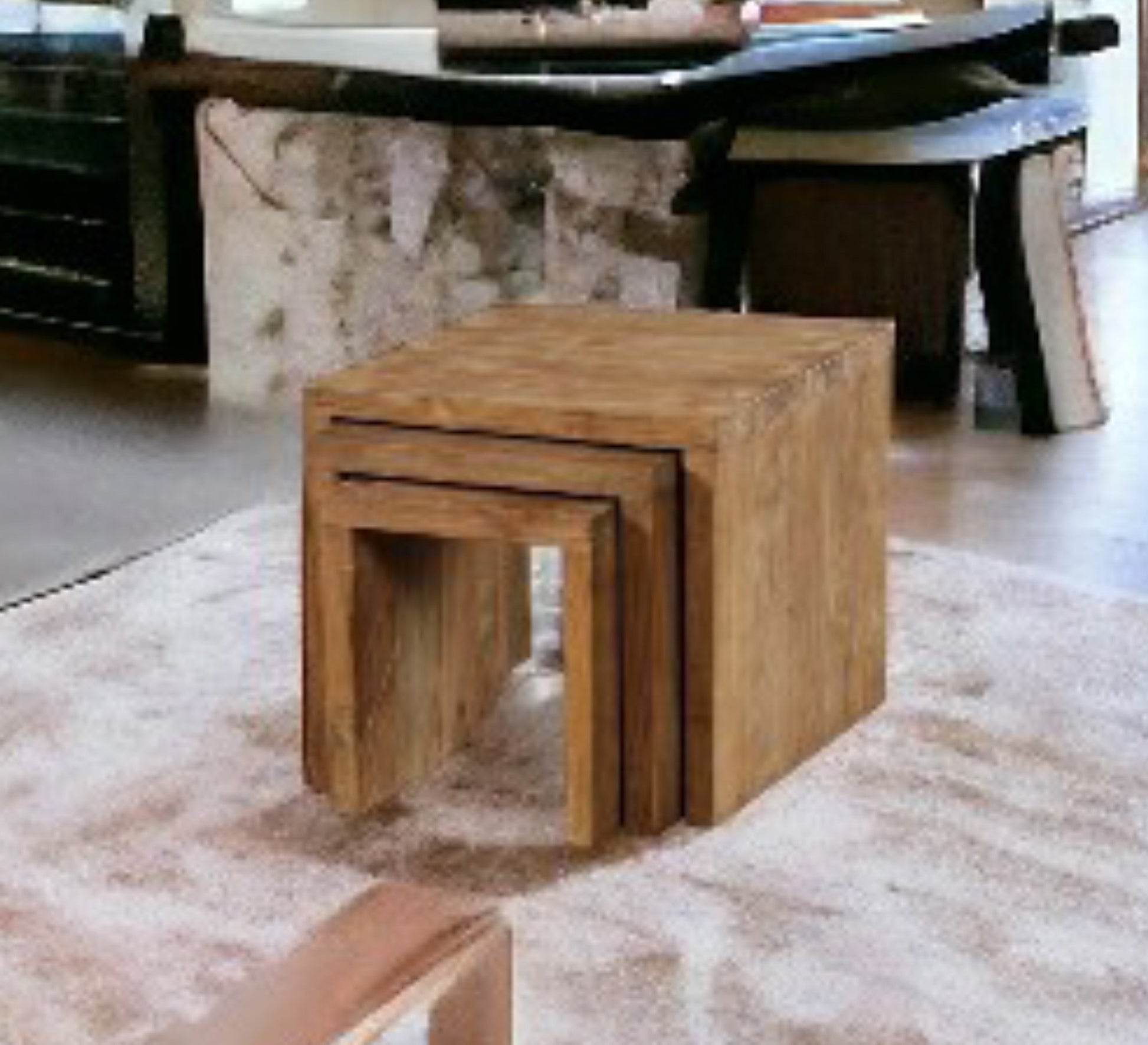 Nesting Tables: Elegant Wooden Brown Trio - Vitrine Furniture - Furniture