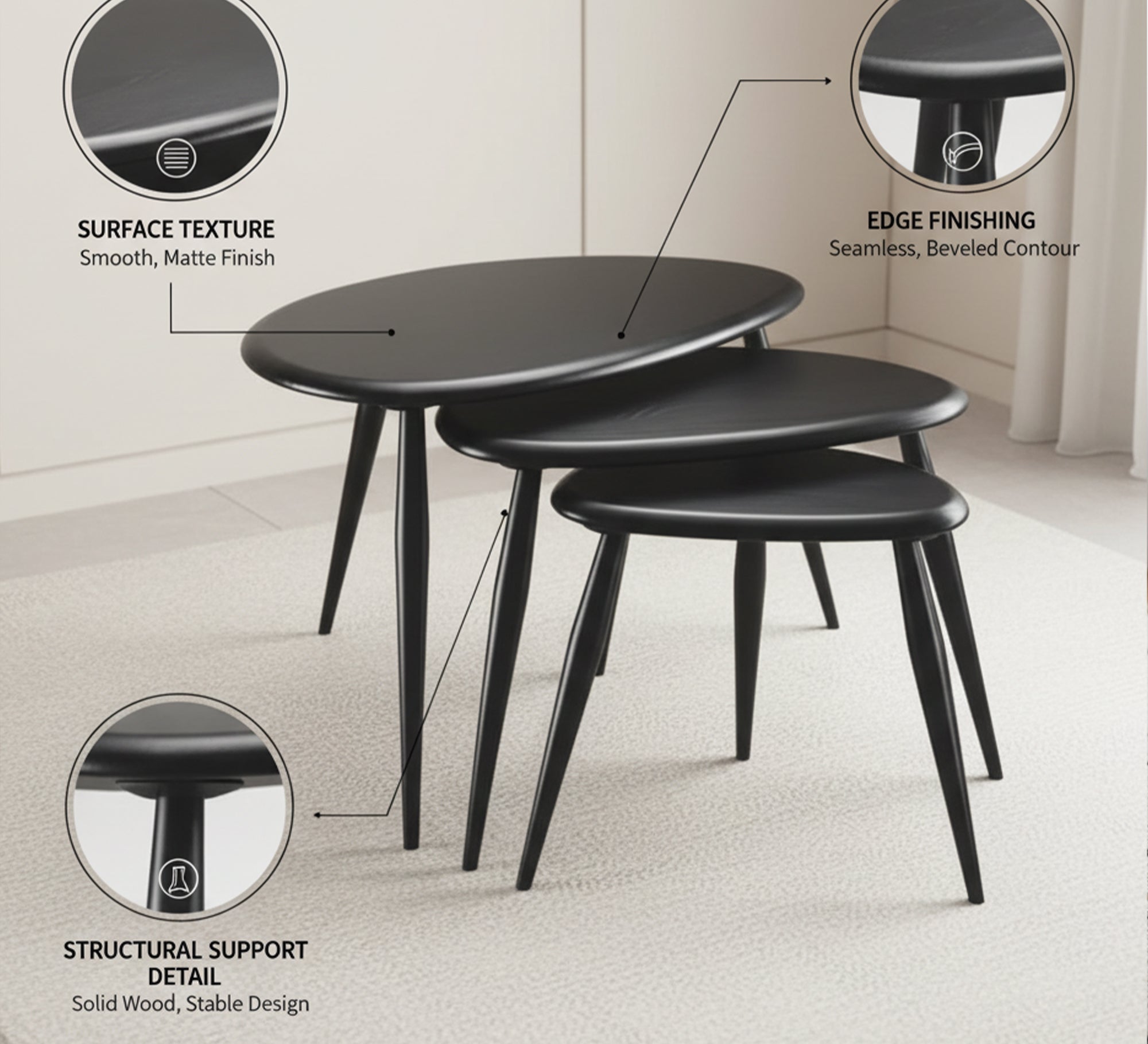 Nesting tables with a unique design - Vitrine Furniture - Side Tables