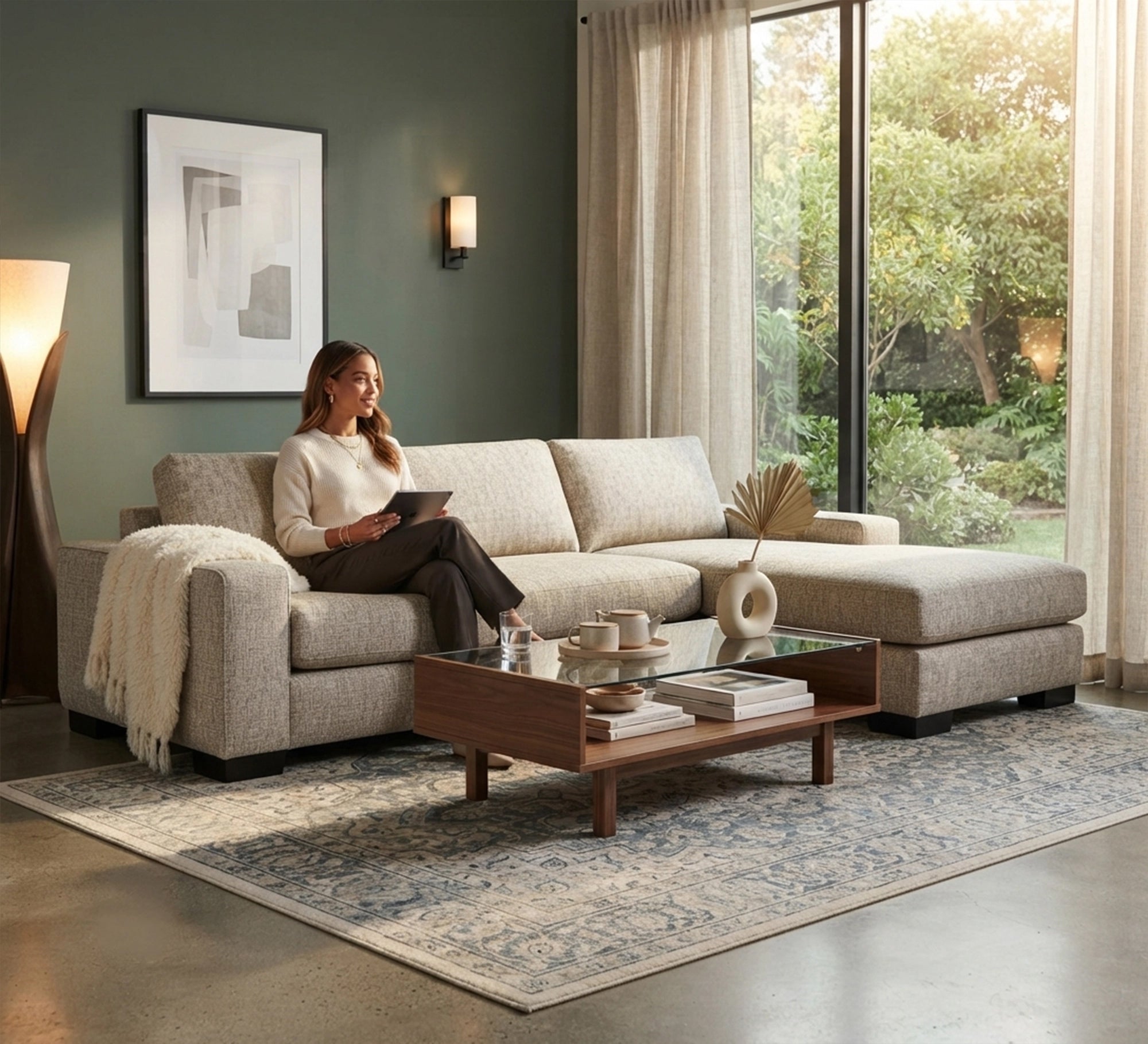 Off white corner, comfortable and attractive - Vitrine Furniture - L- shape sofa set