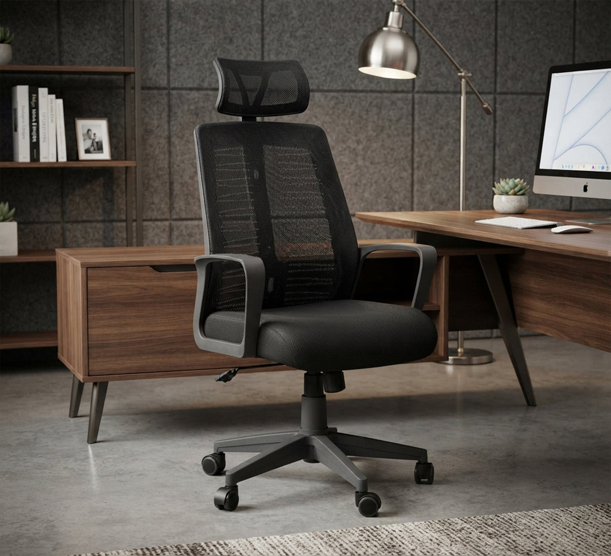 Office chair with comfortable mesh headrest and backrest - Vitrine Furniture - Office Chairs